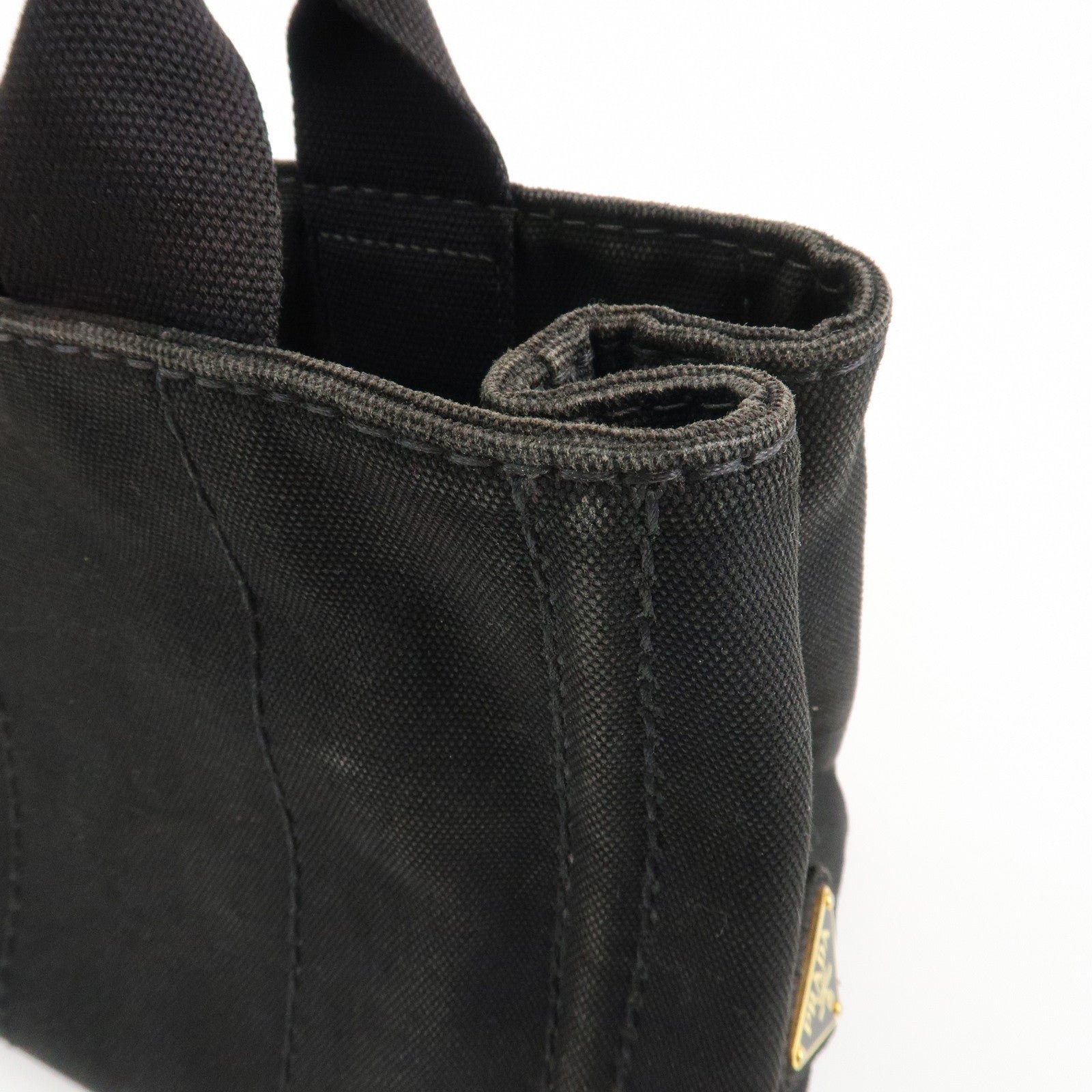 prada logo canapa mini canvas tote bag hand bag black bn2439 used prada logo canapa mini canvas tote bag hand bag black bn2439 used