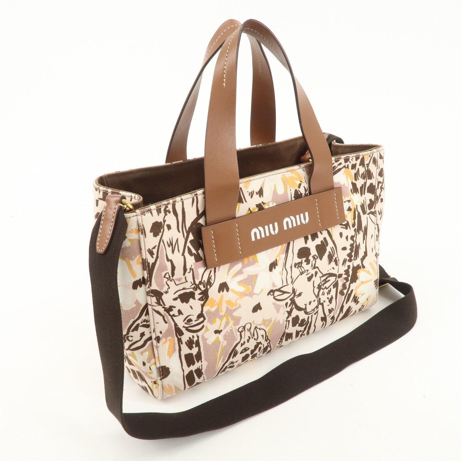 miu miu leather canvas 2way hand bag tote bag brown pink 5ba085 used miu miu leather canvas 2way hand bag tote bag brown pink 5ba085 used