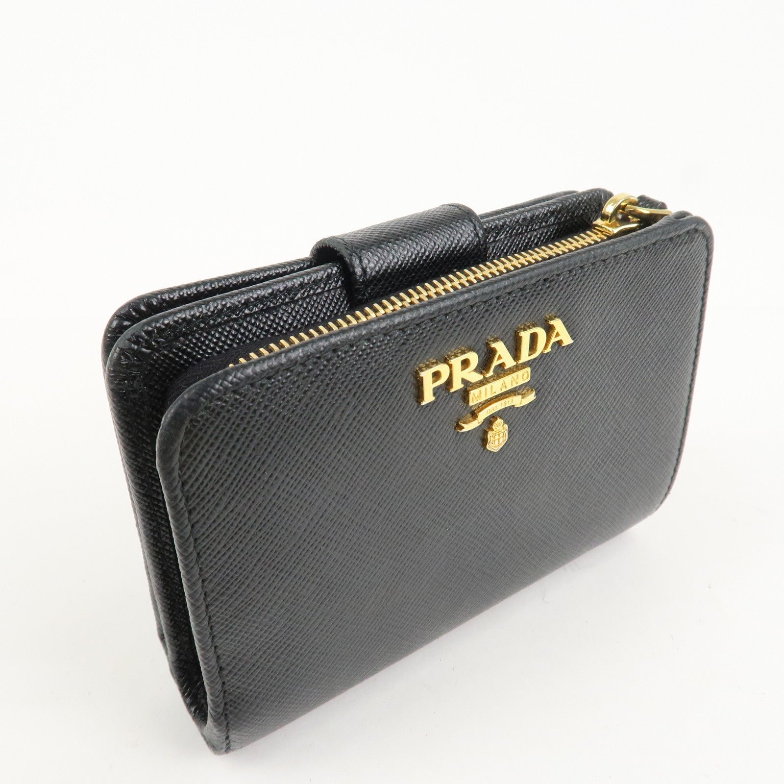 prada saffiano leather bi fold wallet black red gold 1ml018 used prada saffiano leather bi fold wallet black red gold 1ml018 used