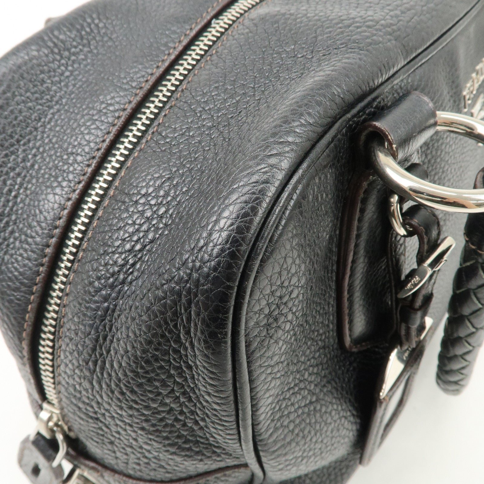 prada logo leather hand bag mini boston bag black bl0471 used prada logo leather hand bag mini boston bag black bl0471 used