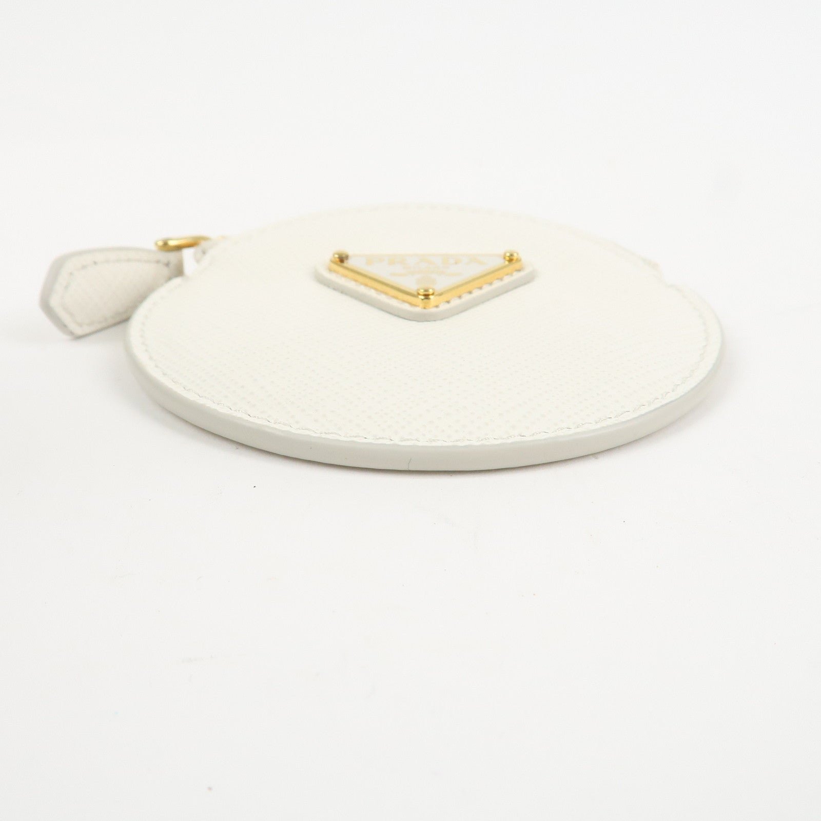 prada triangle logo saffiano leather coin case white 1mm006 used prada triangle logo saffiano leather coin case white 1mm006 used