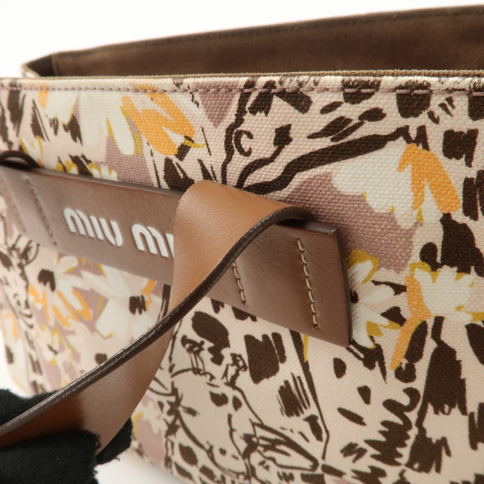 miu miu leather canvas 2way hand bag tote bag brown pink 5ba085 used miu miu leather canvas 2way hand bag tote bag brown pink 5ba085 used