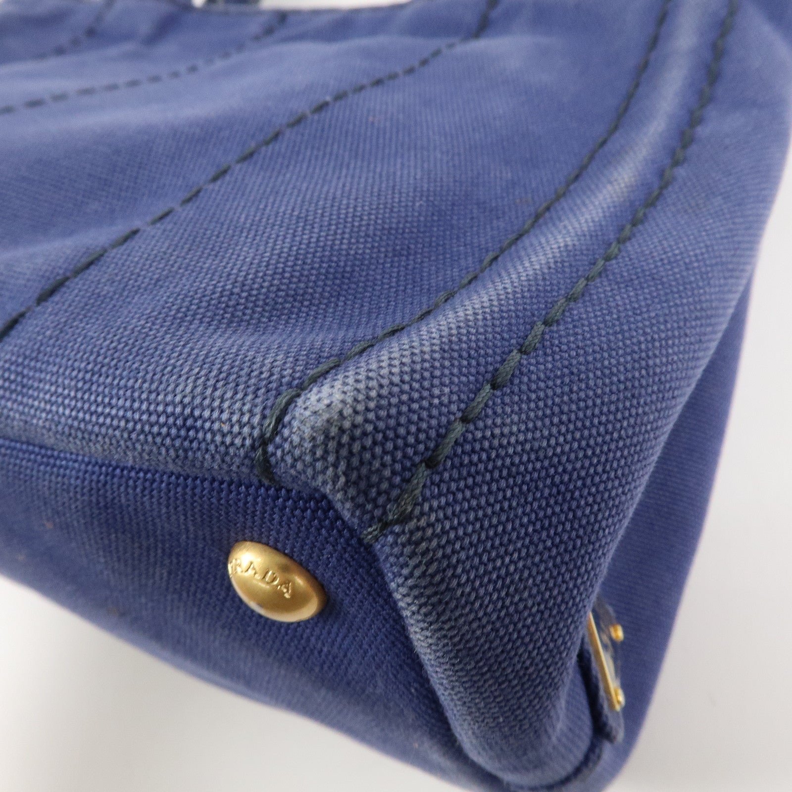 prada logo canapa canvas 2way tote bag hand bag navy b2642b used prada logo canapa canvas 2way tote bag hand bag navy b2642b used