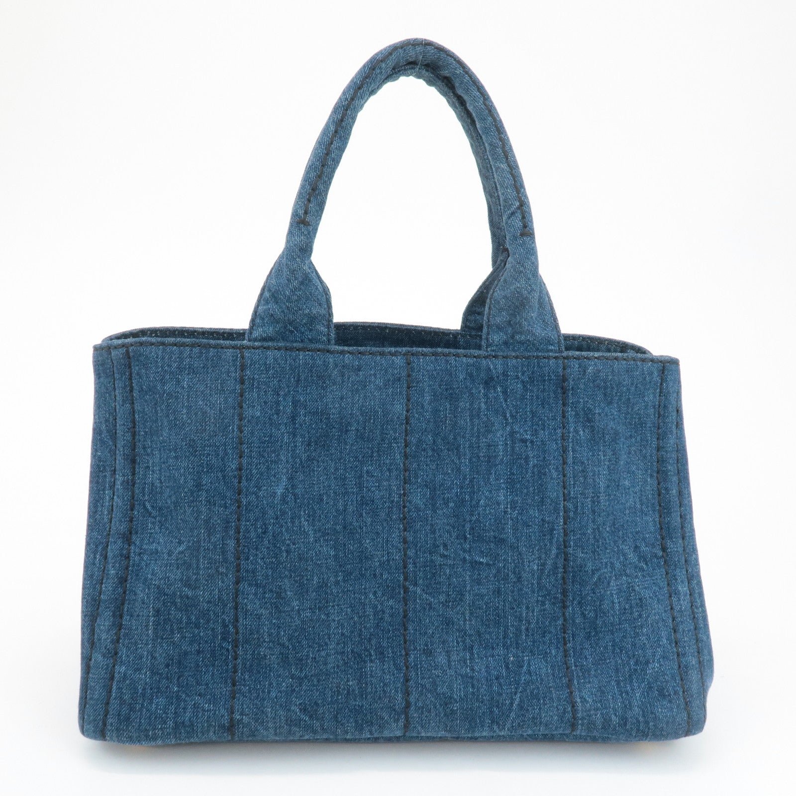 prada triangle logo canapa canvas denim hand bag navy b1877b used prada triangle logo canapa canvas denim hand bag navy b1877b used