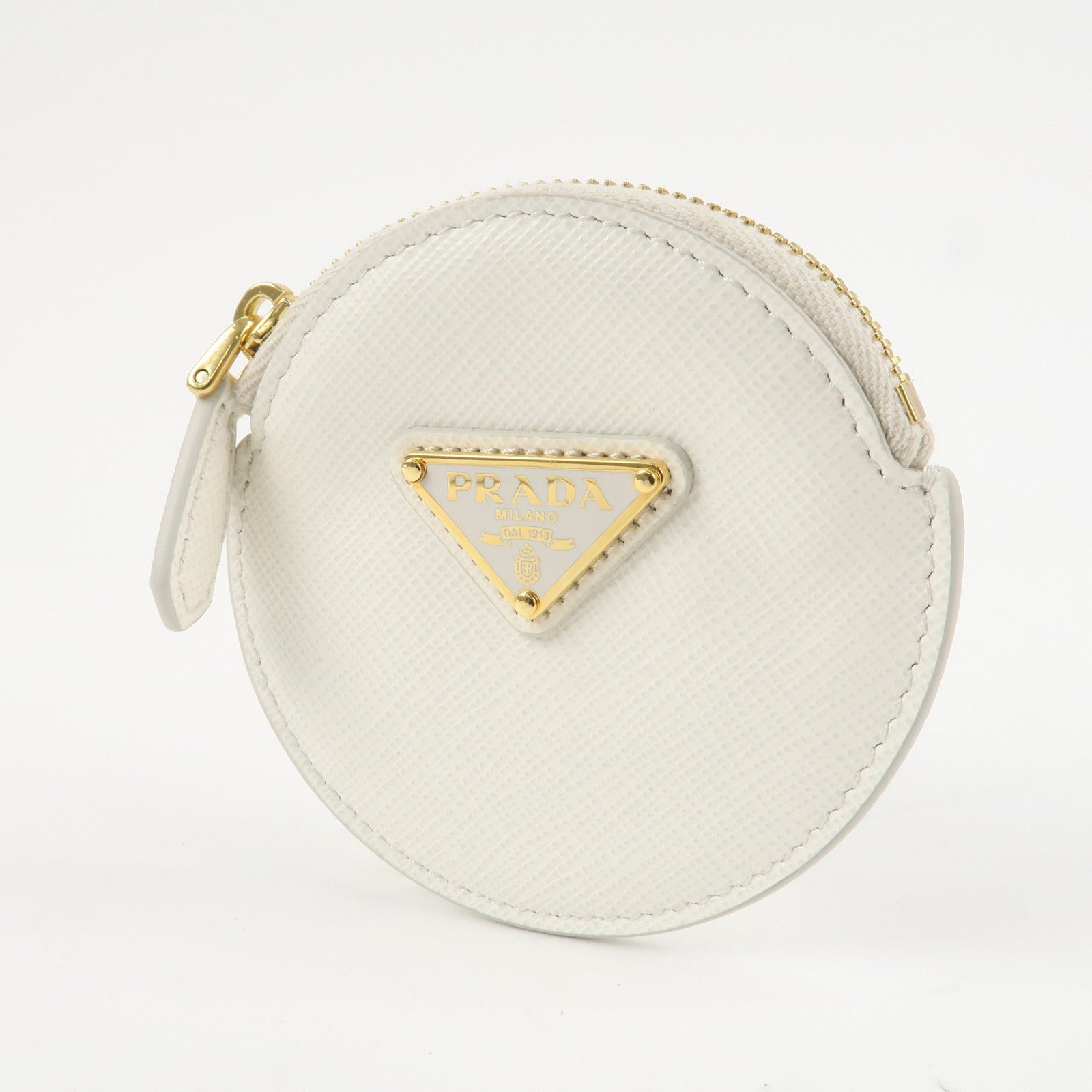 prada triangle logo saffiano leather coin case white 1mm006 used prada triangle logo saffiano leather coin case white 1mm006 used