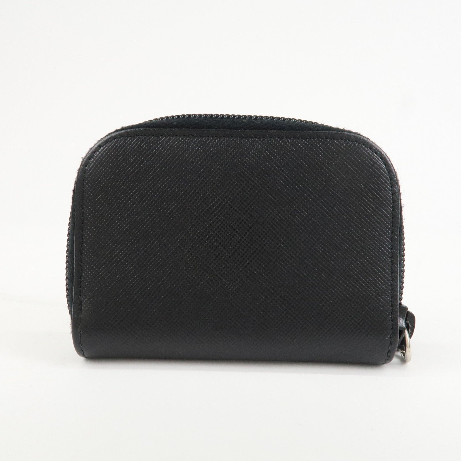 prada triangle logo saffiano leather round zippy coin case black prada triangle logo saffiano leather round zippy coin case black