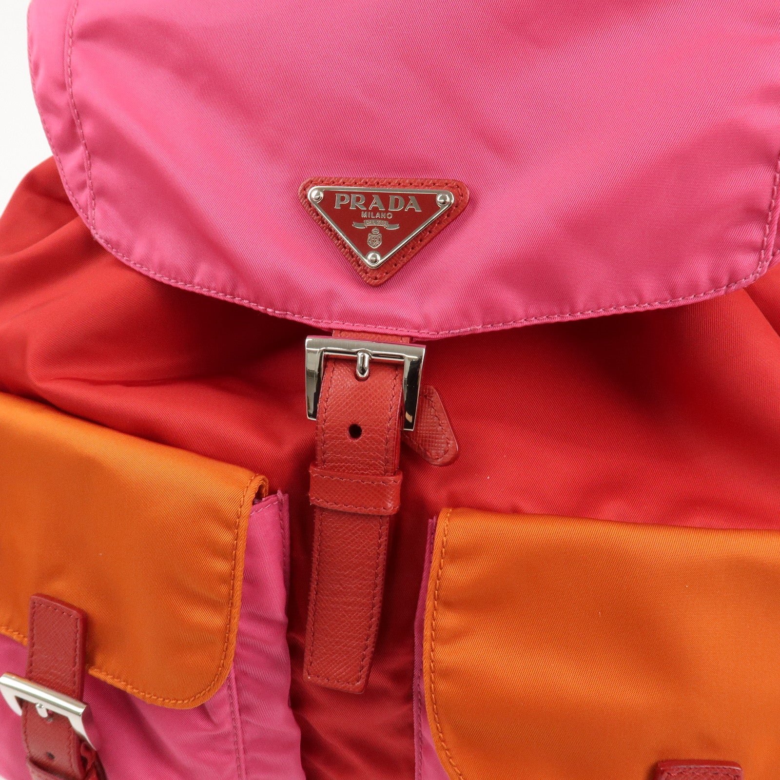prada triangle logo nylon leather backpack ruck sack pink b6677 used prada triangle logo nylon leather backpack ruck sack pink b6677 used