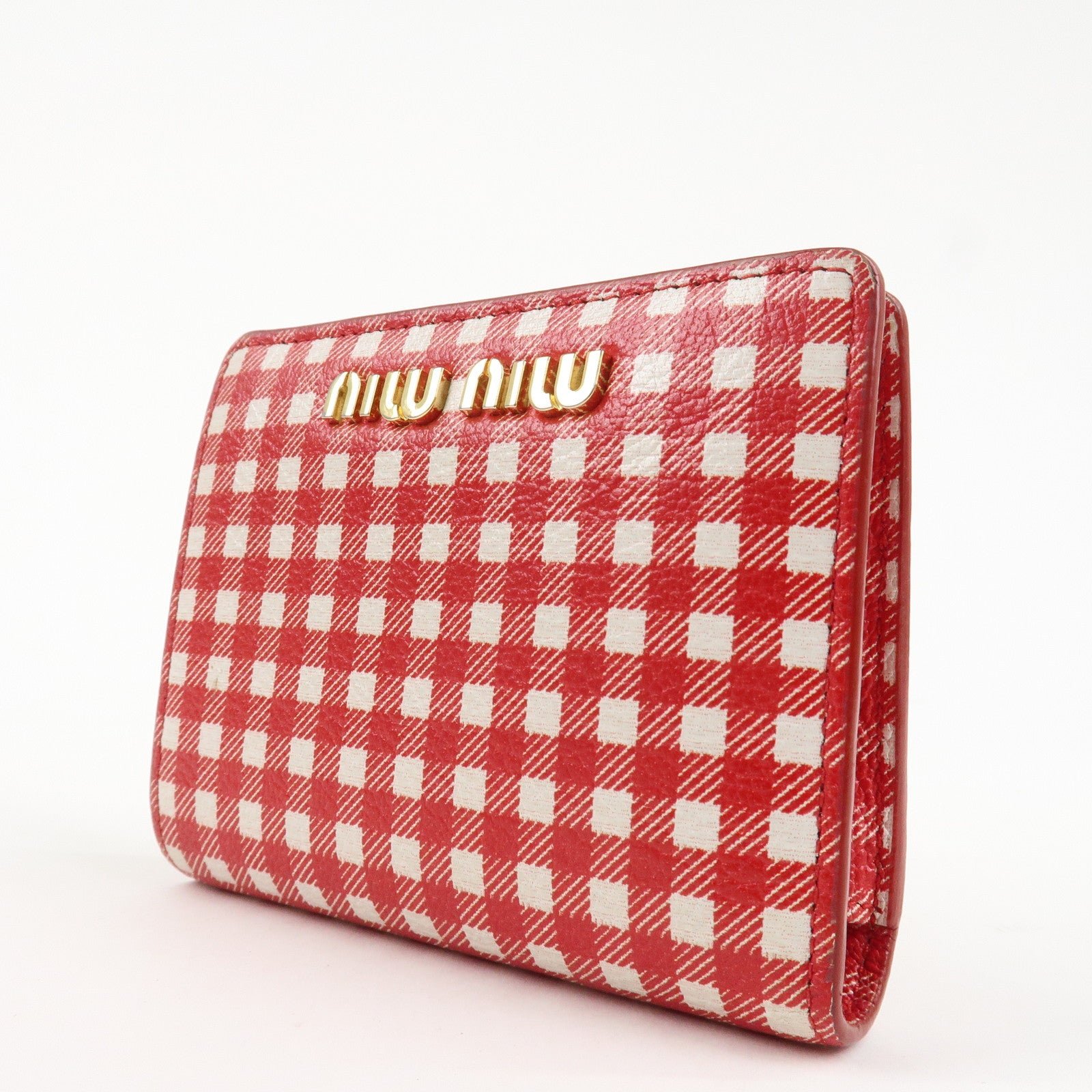 miu miu logo leather bi fold compact wallet red 5mv204 used miu miu logo leather bi fold compact wallet red 5mv204 used