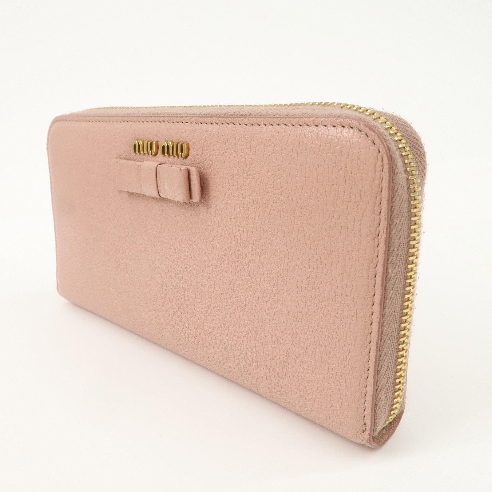 miu miu leather zip around wallet zippy wallet long wallet pink 5ml506 used miu miu leather zip around wallet zippy wallet long wallet pink 5ml506 used