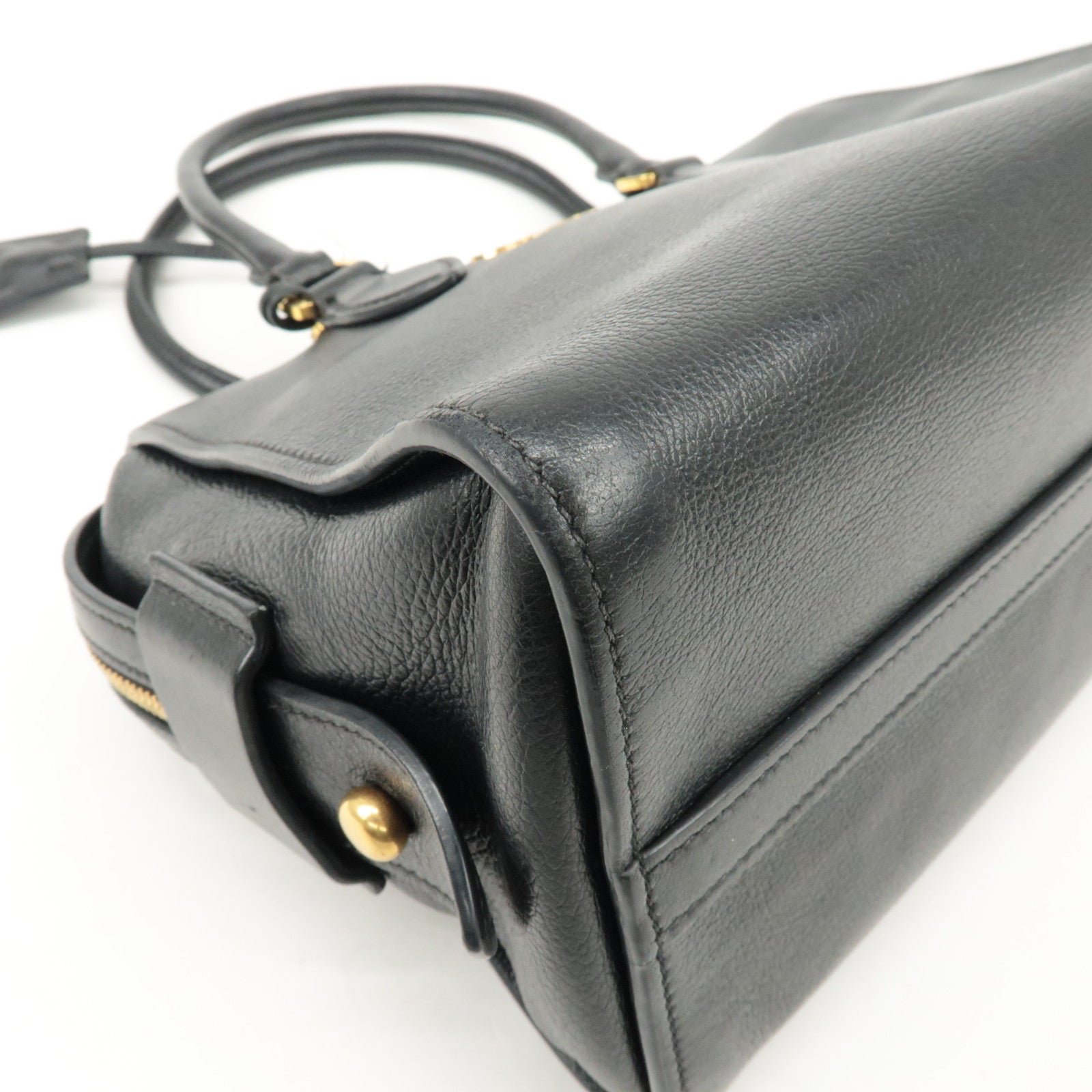 prada leather 2way bag shoulder hand bag black gold used prada leather 2way bag shoulder hand bag black gold used