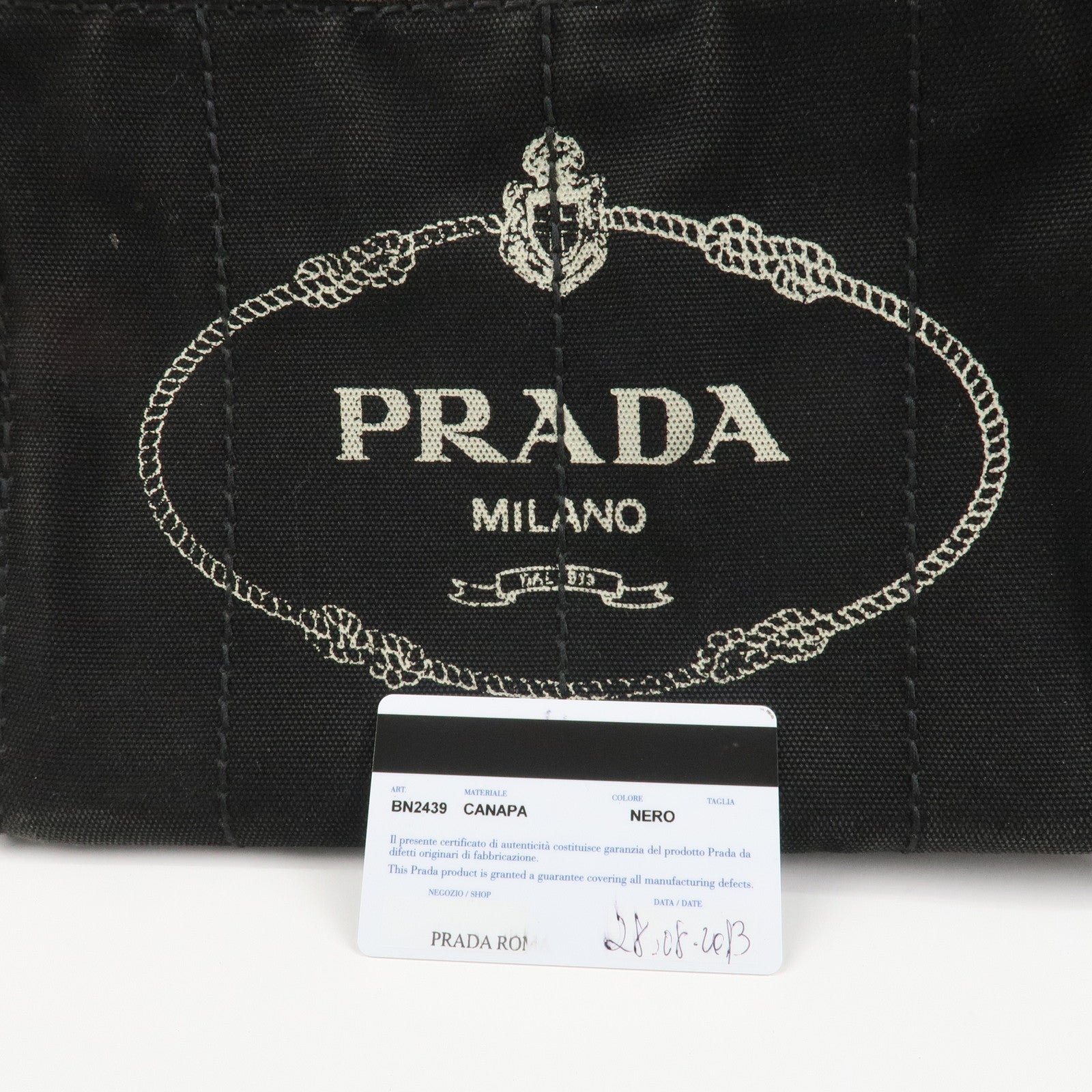 prada logo canapa mini canvas tote bag hand bag black bn2439 used prada logo canapa mini canvas tote bag hand bag black bn2439 used