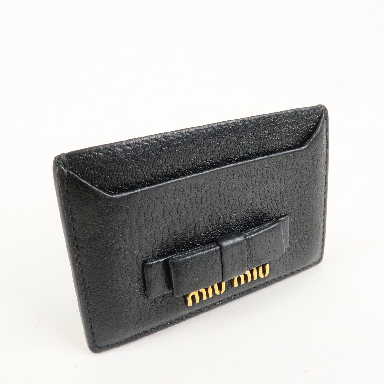 miu miu leather ribbon card case black gold hardware 5mc208 used miu miu leather ribbon card case black gold hardware 5mc208 used