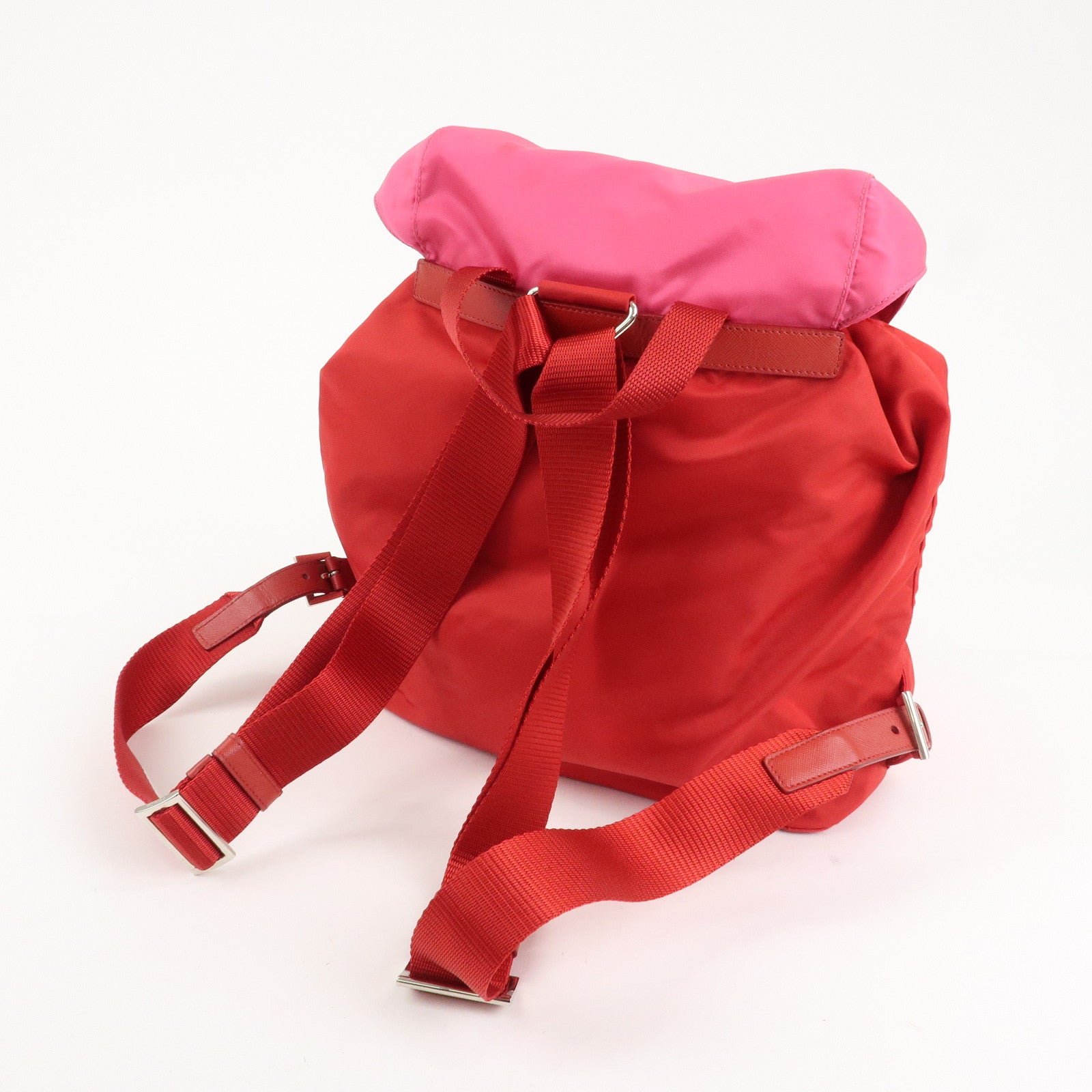 prada triangle logo nylon leather backpack ruck sack pink b6677 used prada triangle logo nylon leather backpack ruck sack pink b6677 used
