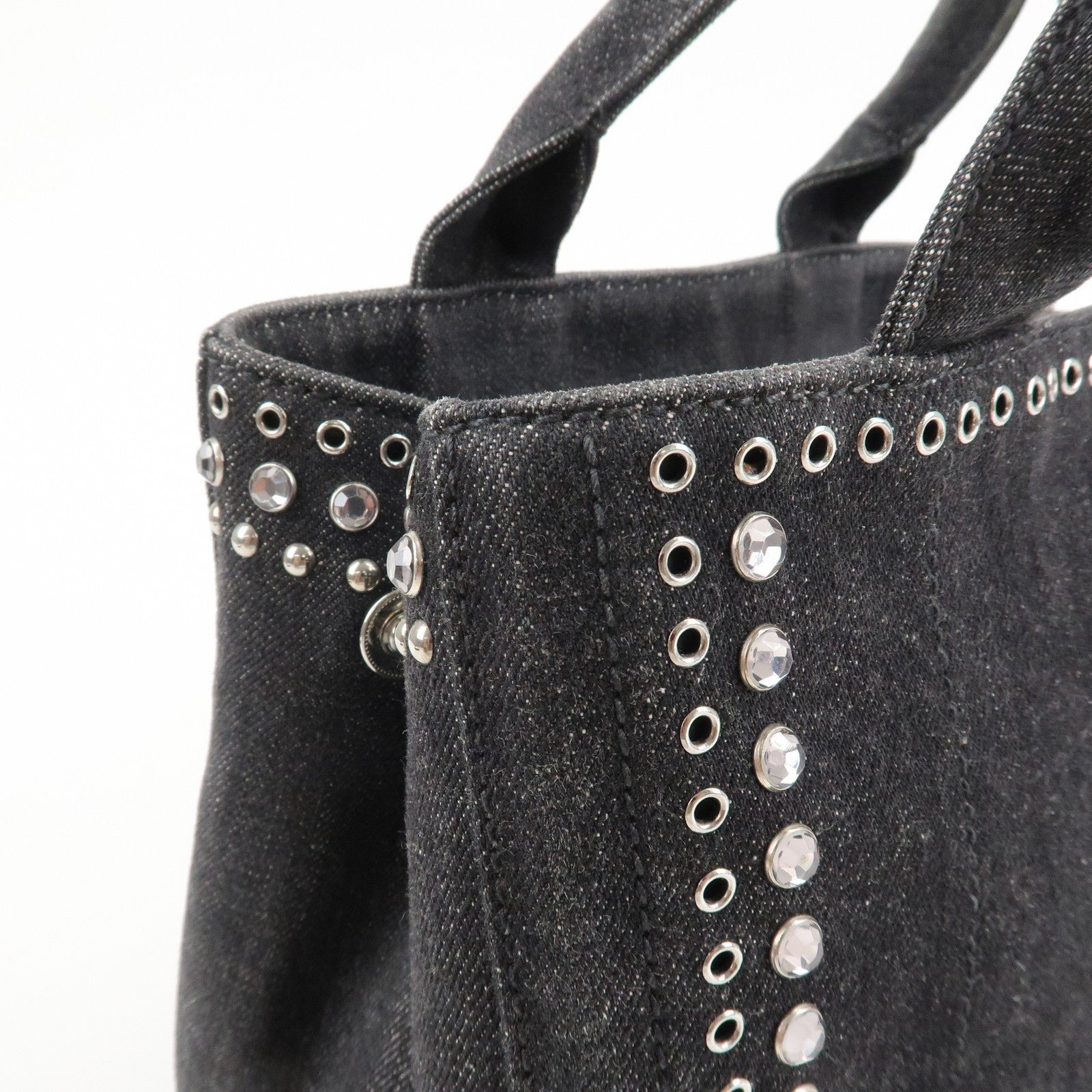 prada canapa mini canvas studs 2way shoulder bag hand bag black b2439g used prada canapa mini canvas studs 2way shoulder bag hand bag black b2439g used