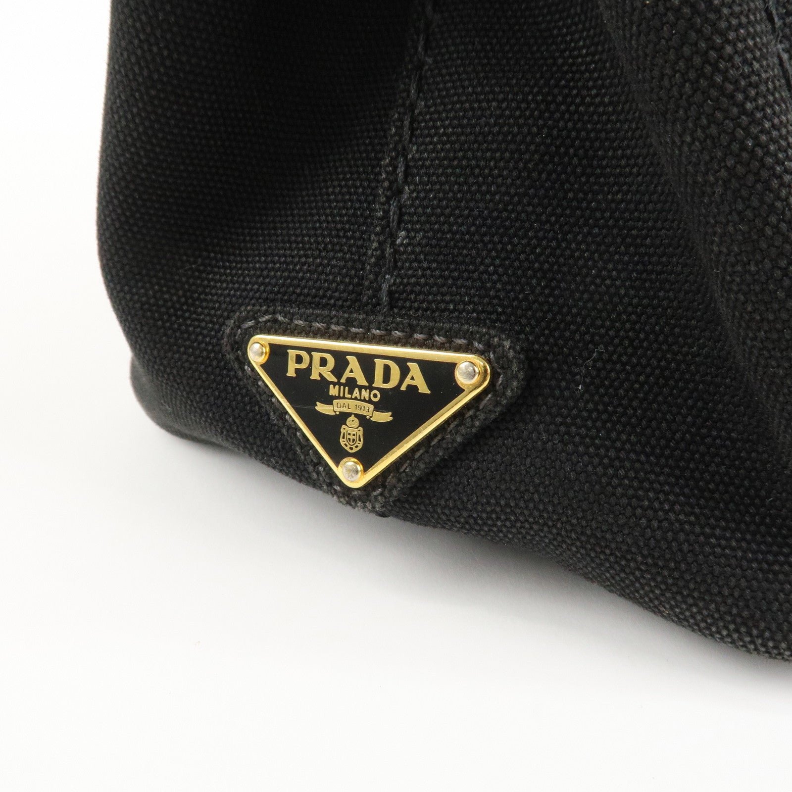 prada logo canapa mini canvas tote bag hand bag black bn2439 used prada logo canapa mini canvas tote bag hand bag black bn2439 used