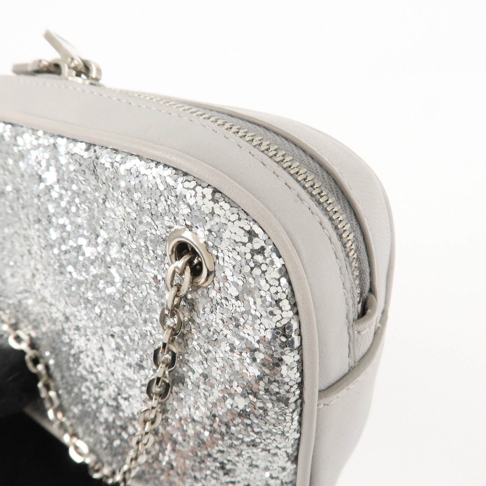 miu miu leather glitter pouch cosmetic pouch silver 5nd001 used miu miu leather glitter pouch cosmetic pouch silver 5nd001 used
