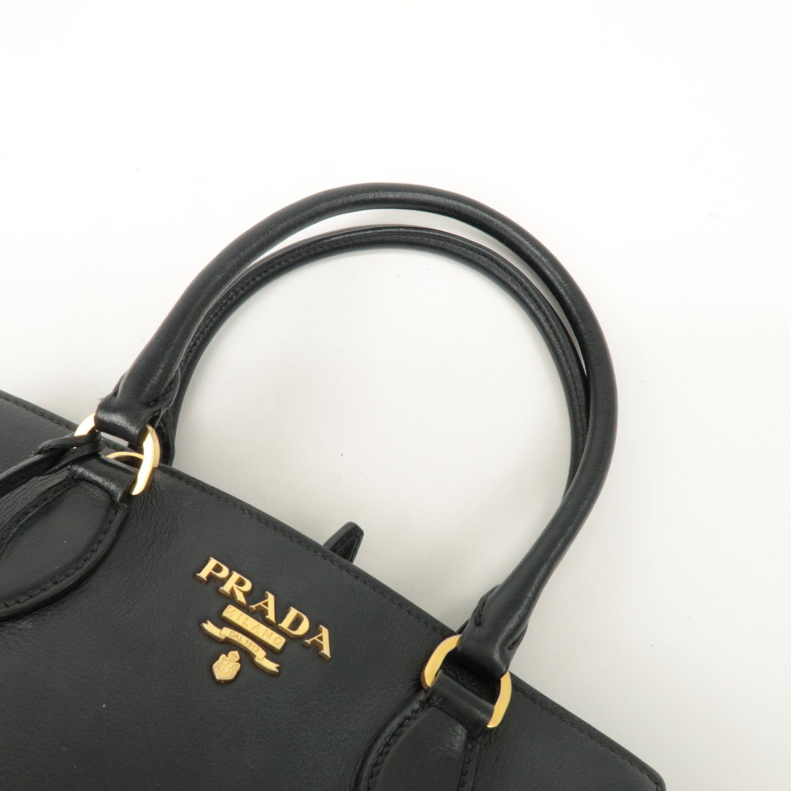prada leather 2way bag shoulder hand bag black gold used prada leather 2way bag shoulder hand bag black gold used