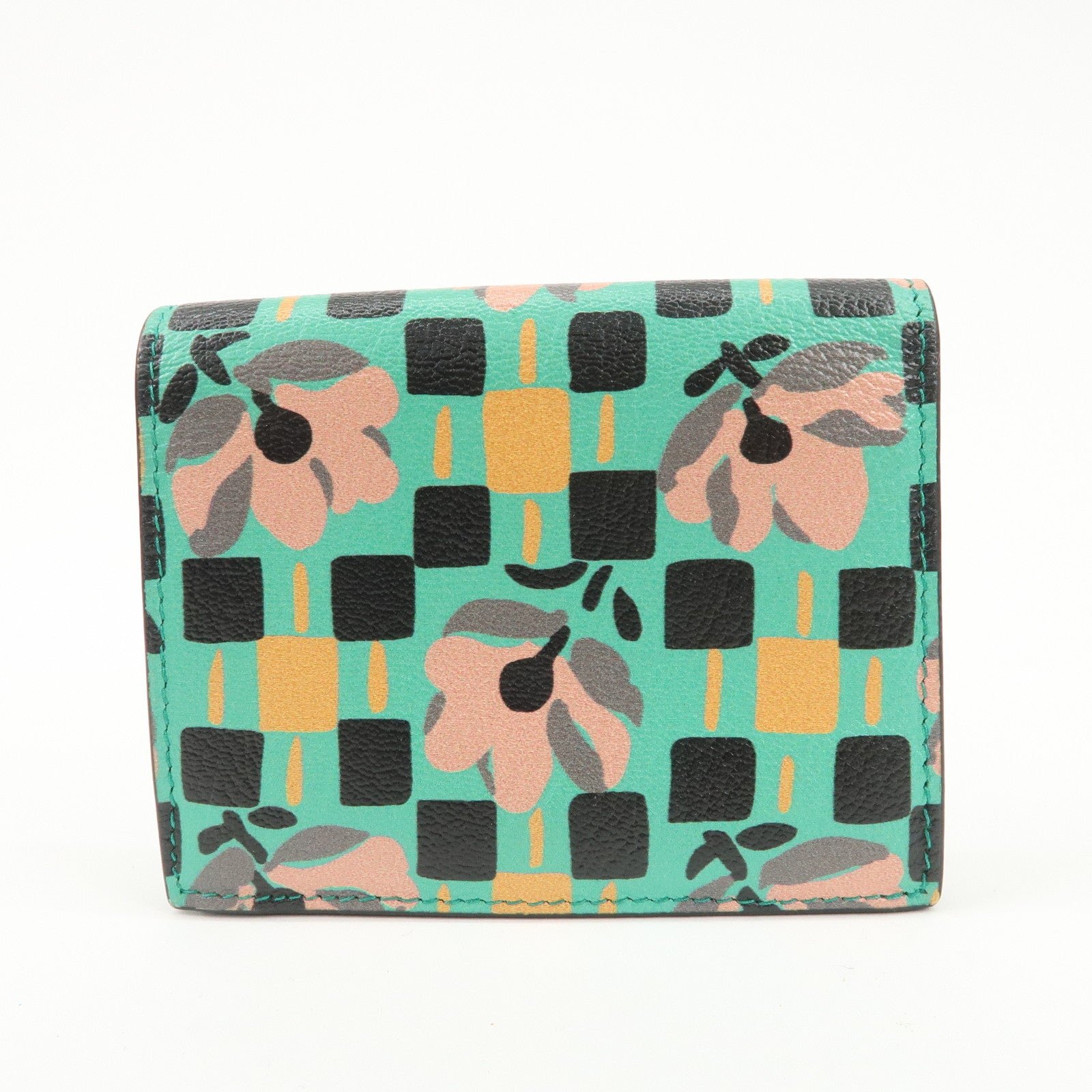 prada leather compact wallet floral print green gold hdw 1mv204 used prada leather compact wallet floral print green gold hdw 1mv204 used
