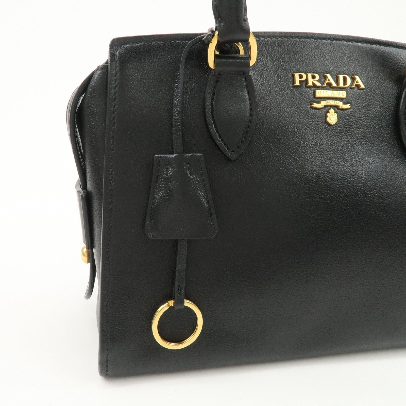 prada leather 2way bag hand bag black gold hardware used prada leather 2way bag hand bag black gold hardware used