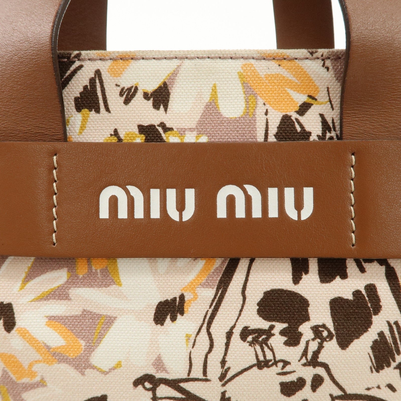 miu miu leather canvas 2way hand bag tote bag brown pink 5ba085 used miu miu leather canvas 2way hand bag tote bag brown pink 5ba085 used
