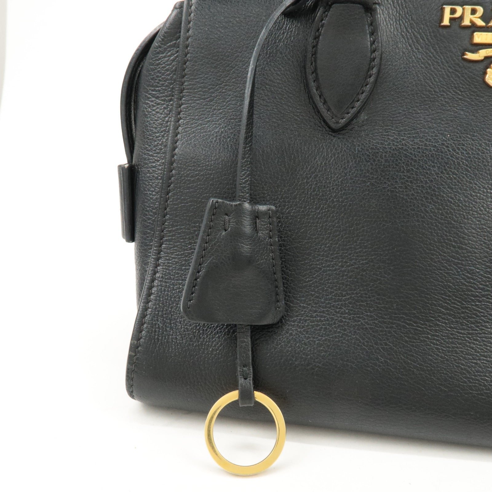 prada leather 2way bag shoulder hand bag black gold used prada leather 2way bag shoulder hand bag black gold used