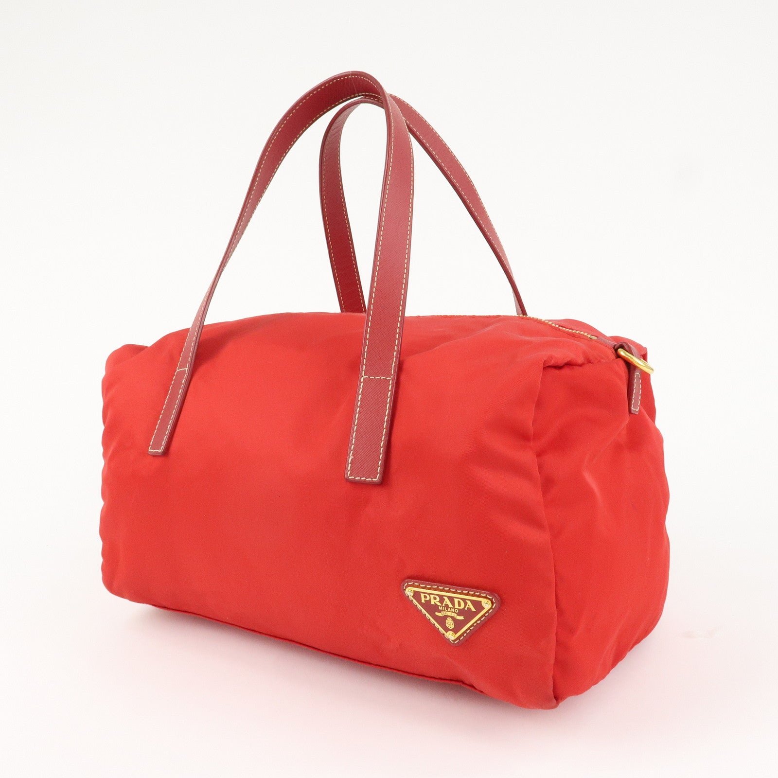 prada triangle logo nylon leather 2way shoulder bag hand bag red used prada triangle logo nylon leather 2way shoulder bag hand bag red used