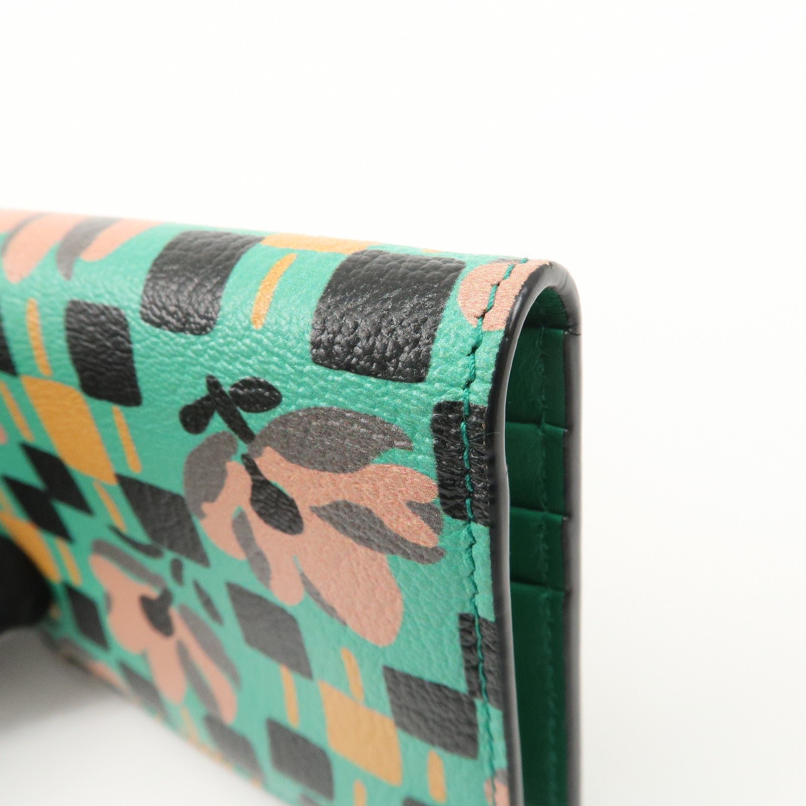 prada leather compact wallet floral print green gold hdw 1mv204 used prada leather compact wallet floral print green gold hdw 1mv204 used
