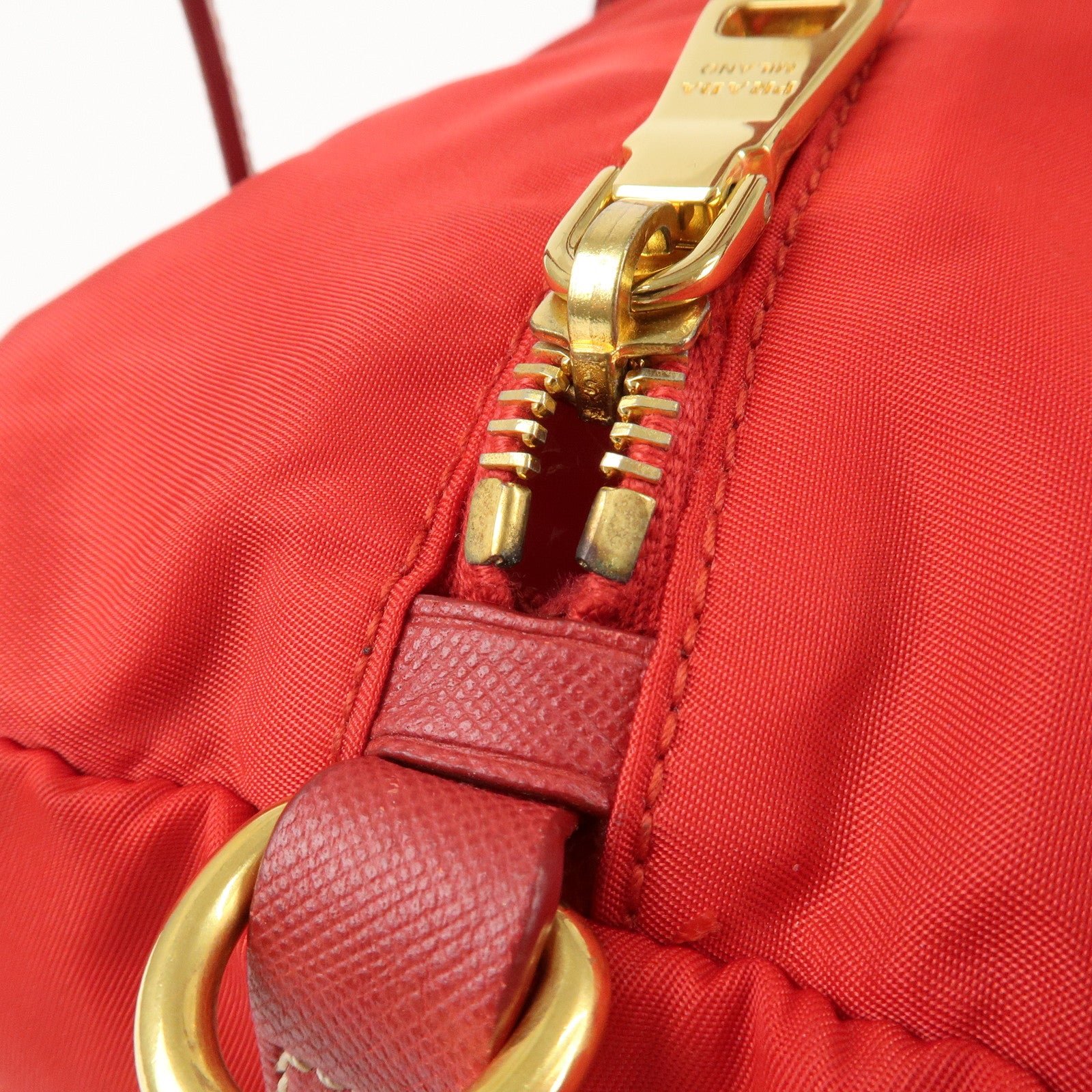 prada triangle logo nylon leather 2way shoulder bag hand bag red used prada triangle logo nylon leather 2way shoulder bag hand bag red used