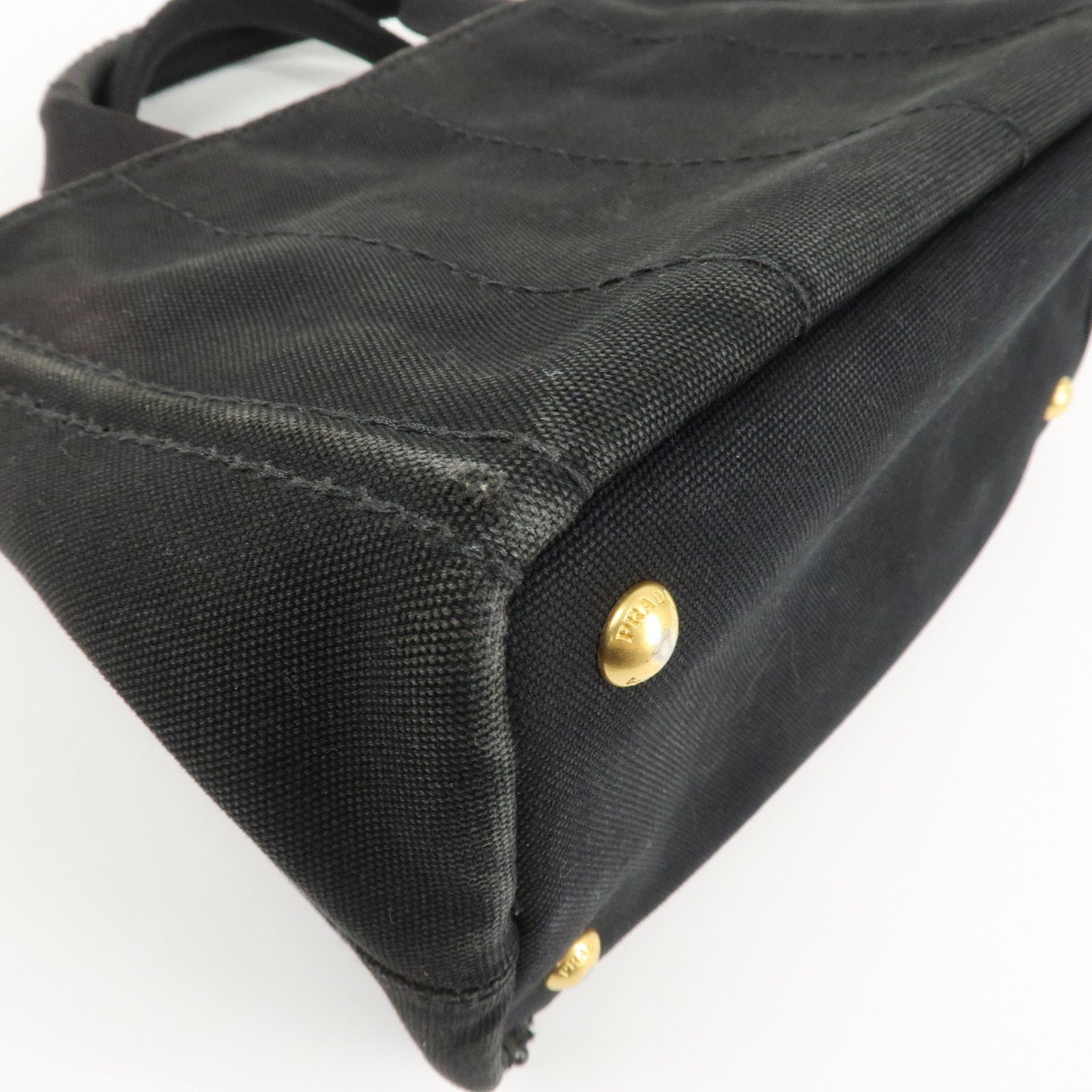 prada logo canapa mini canvas tote bag hand bag black bn2439 used prada logo canapa mini canvas tote bag hand bag black bn2439 used