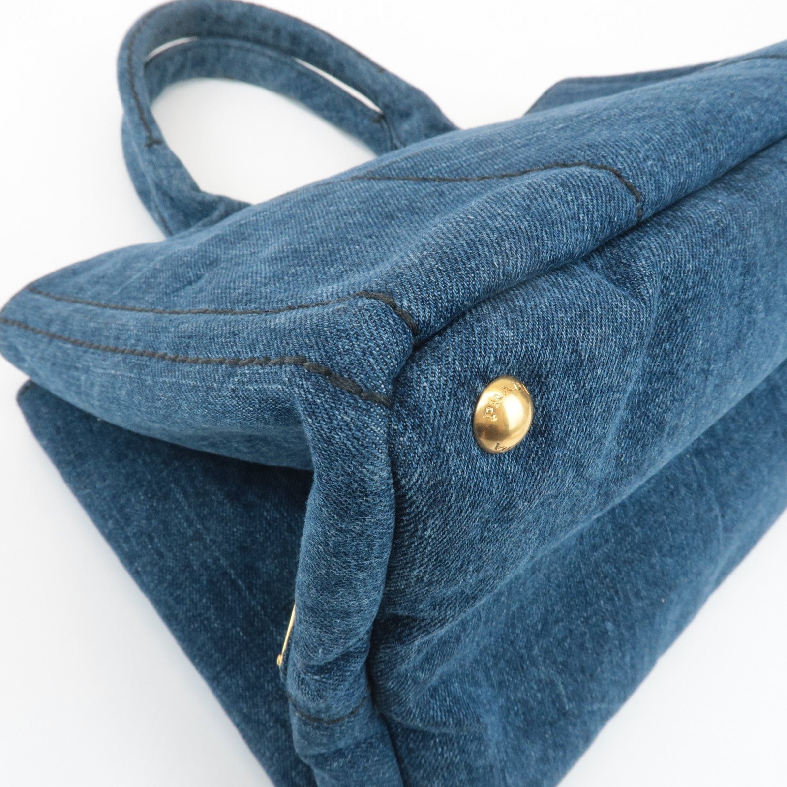 prada triangle logo canapa canvas denim hand bag navy b1877b used prada triangle logo canapa canvas denim hand bag navy b1877b used