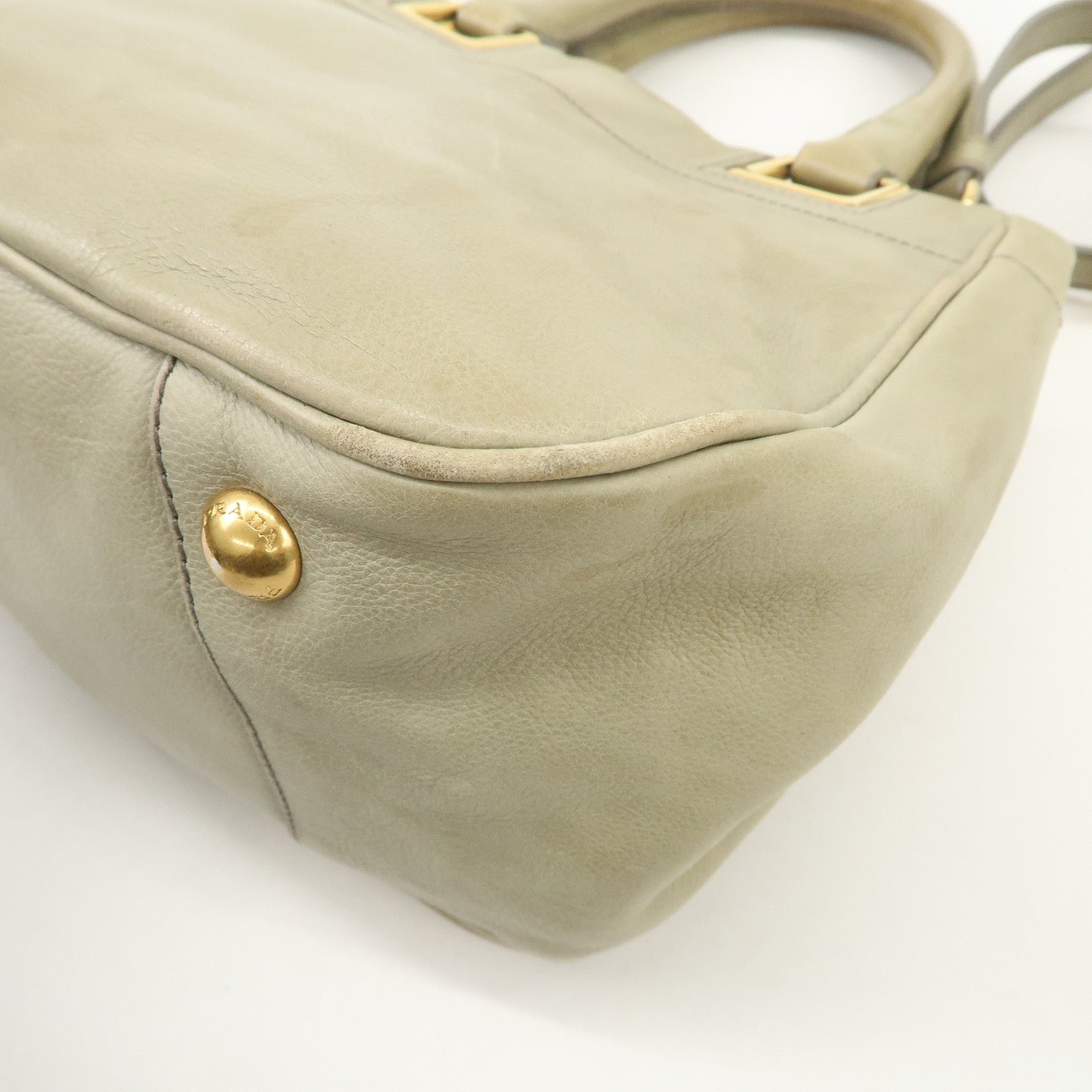 prada logo ribon leather 2way tote bag hand bag beige gold hdw bn2245 used prada logo ribon leather 2way tote bag hand bag beige gold hdw bn2245 used