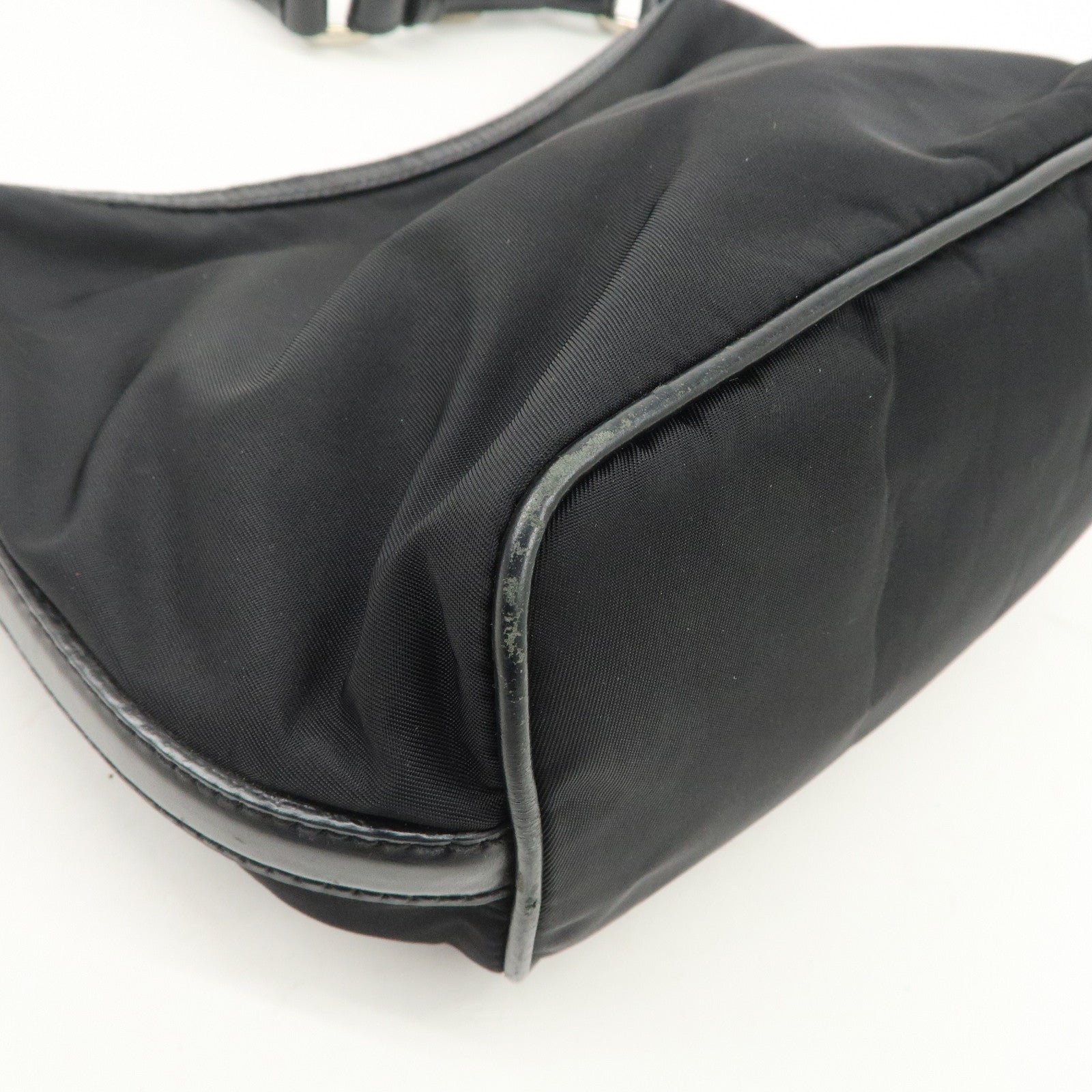 prada triangle logo nylon leather shoulder bag hand bag black br3121 used prada triangle logo nylon leather shoulder bag hand bag black br3121 used