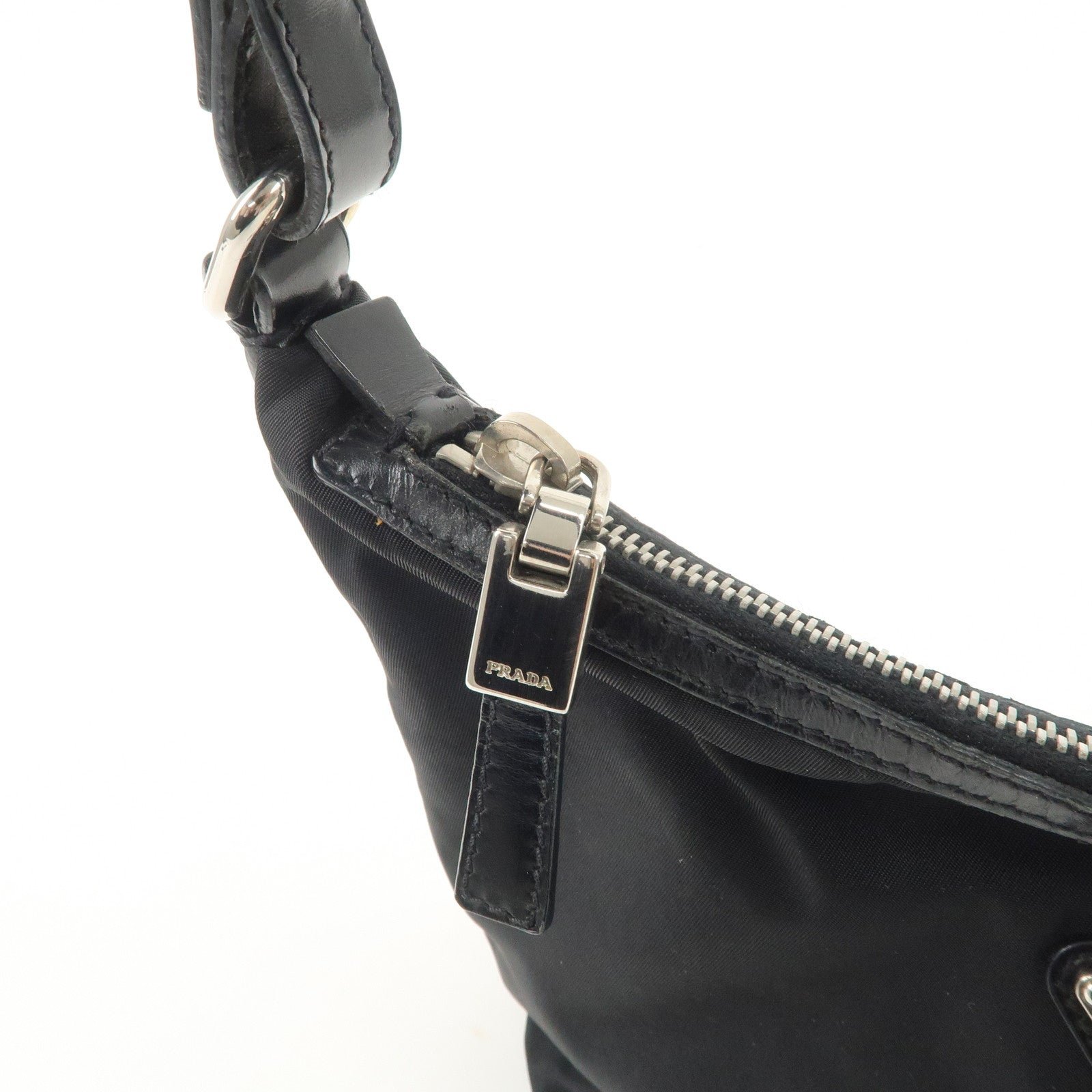 prada triangle logo nylon leather shoulder bag hand bag black br3121 used prada triangle logo nylon leather shoulder bag hand bag black br3121 used