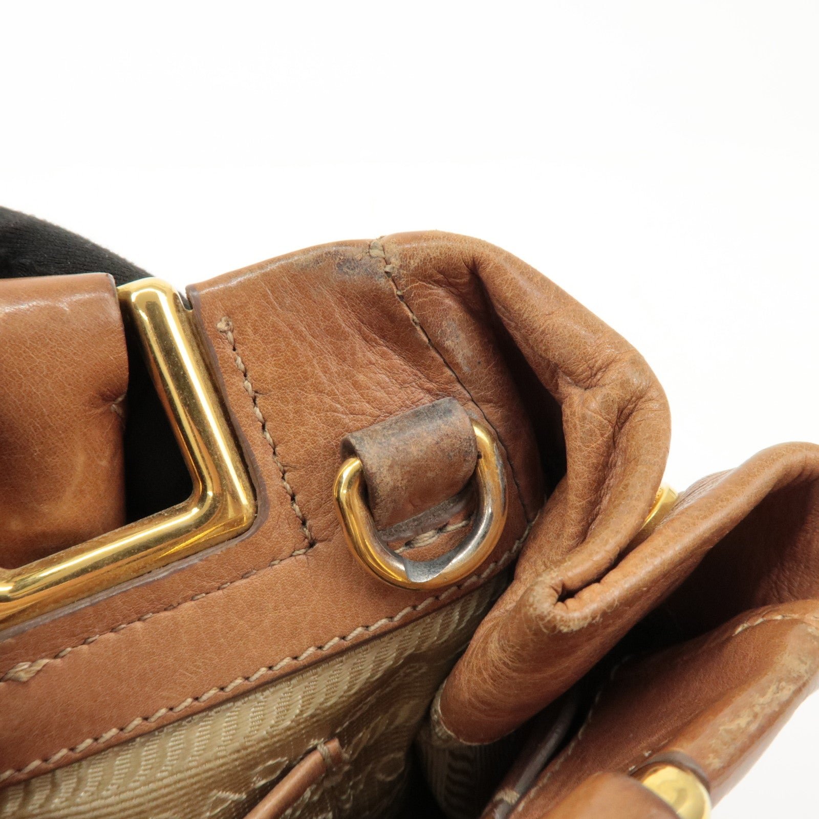 prada logo leather ribbon 2way bag hand bag brown bn2245 used prada logo leather ribbon 2way bag hand bag brown bn2245 used