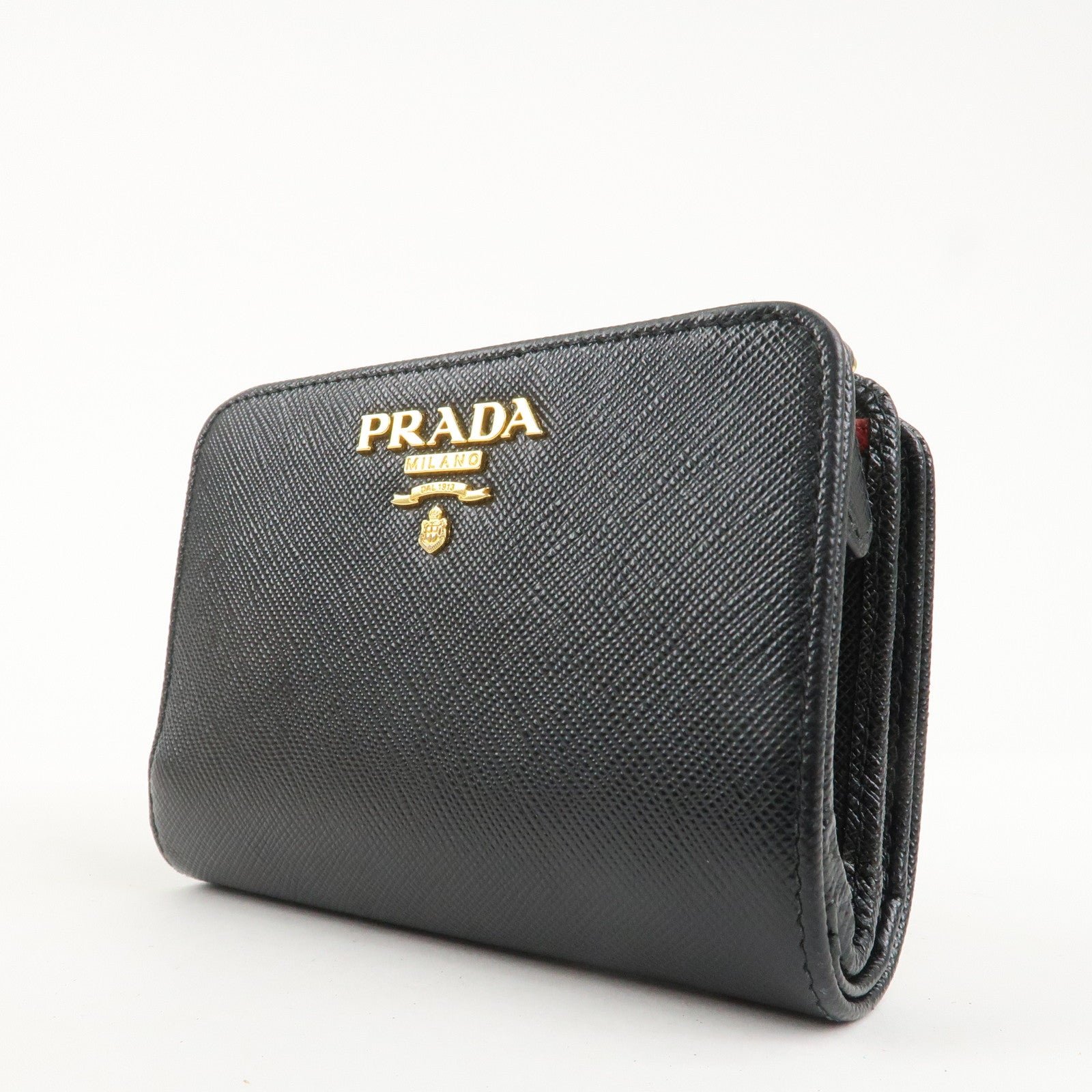 prada saffiano leather bi fold wallet black red gold 1ml018 used prada saffiano leather bi fold wallet black red gold 1ml018 used