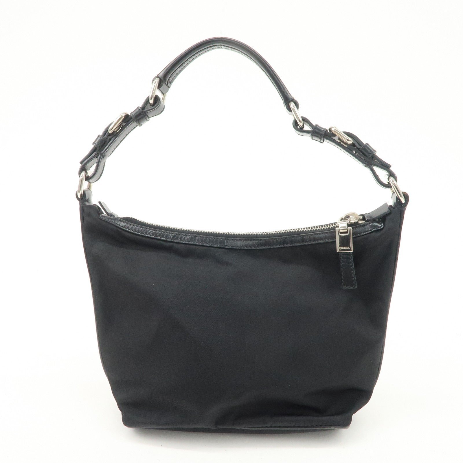 prada triangle logo nylon leather shoulder bag hand bag black br3121 used prada triangle logo nylon leather shoulder bag hand bag black br3121 used