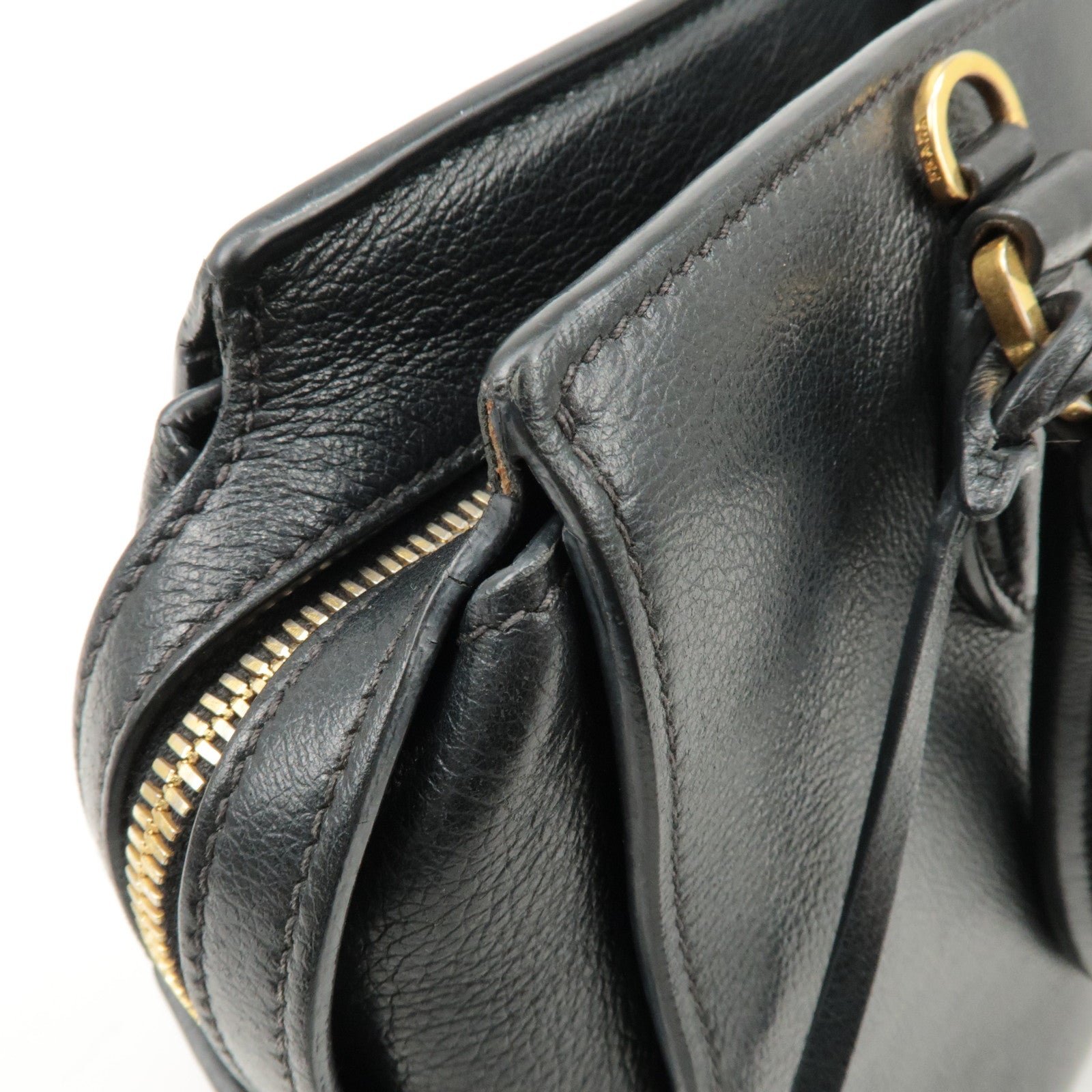 prada leather 2way bag shoulder hand bag black gold used prada leather 2way bag shoulder hand bag black gold used
