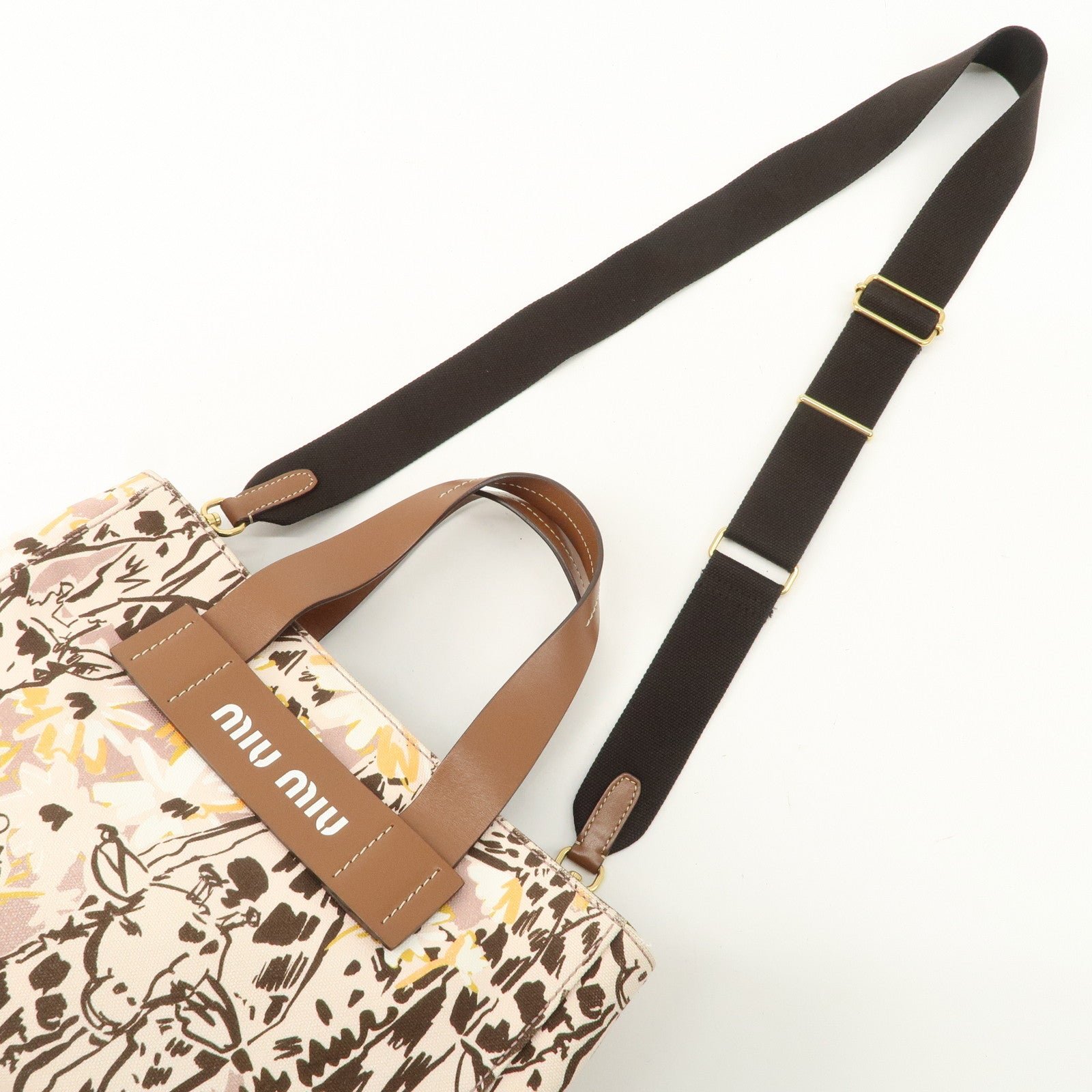 miu miu leather canvas 2way hand bag tote bag brown pink 5ba085 used miu miu leather canvas 2way hand bag tote bag brown pink 5ba085 used
