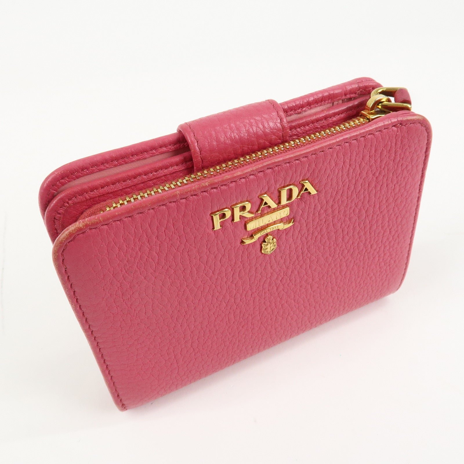prada logo leather bi fold wallet small wallet pink 1ml018 used prada logo leather bi fold wallet small wallet pink 1ml018 used