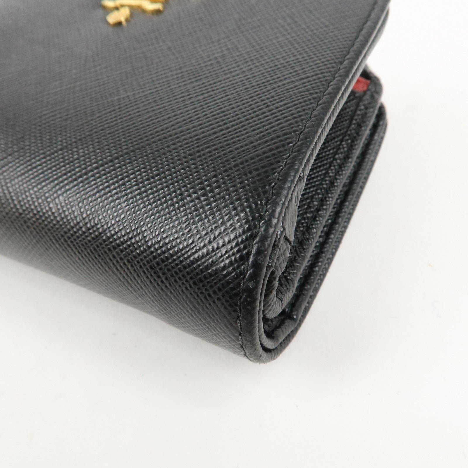 prada saffiano leather bi fold wallet black red gold 1ml018 used prada saffiano leather bi fold wallet black red gold 1ml018 used