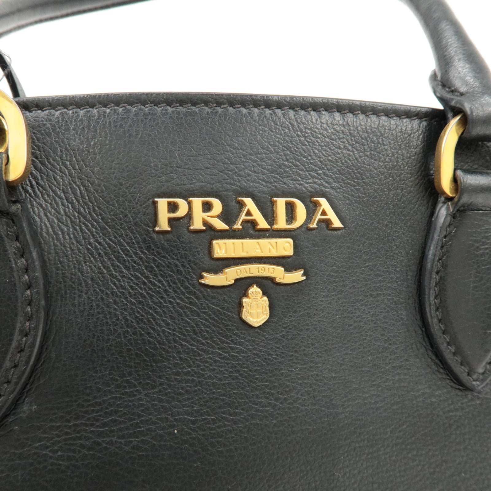 prada leather 2way bag shoulder hand bag black gold used prada leather 2way bag shoulder hand bag black gold used