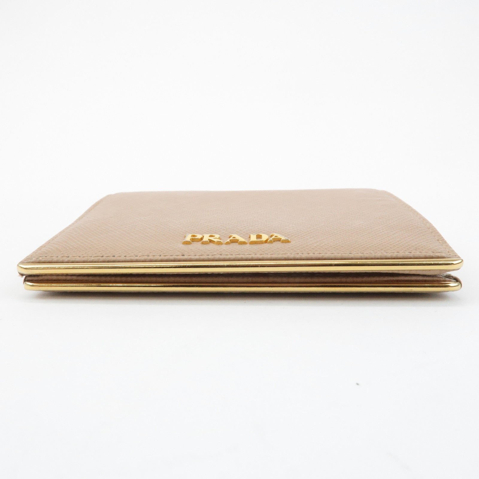 prada logo saffiano leather bi fold small wallet beige 1mv204 used prada logo saffiano leather bi fold small wallet beige 1mv204 used