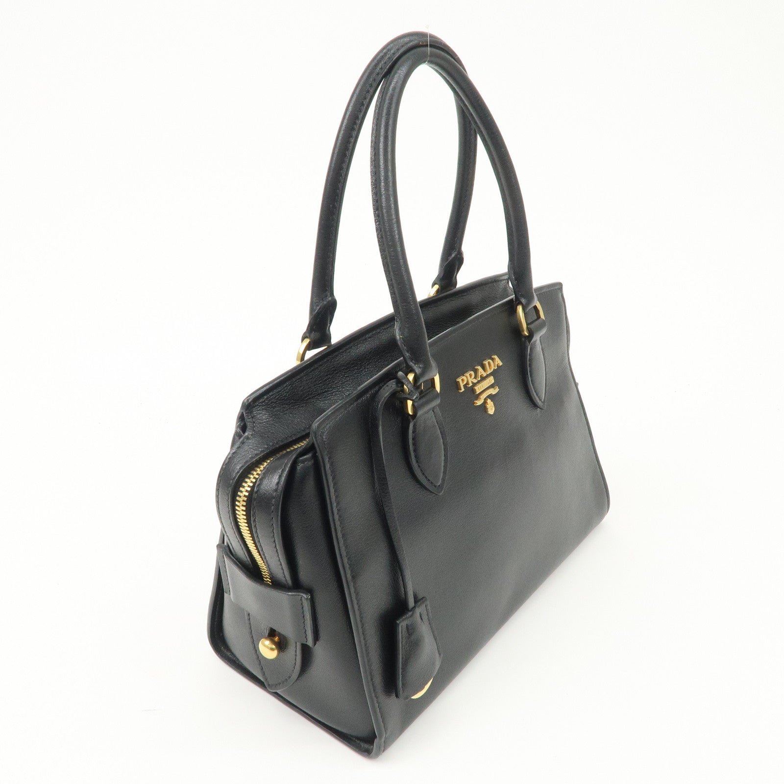 prada leather 2way bag hand bag black gold hardware used prada leather 2way bag hand bag black gold hardware used
