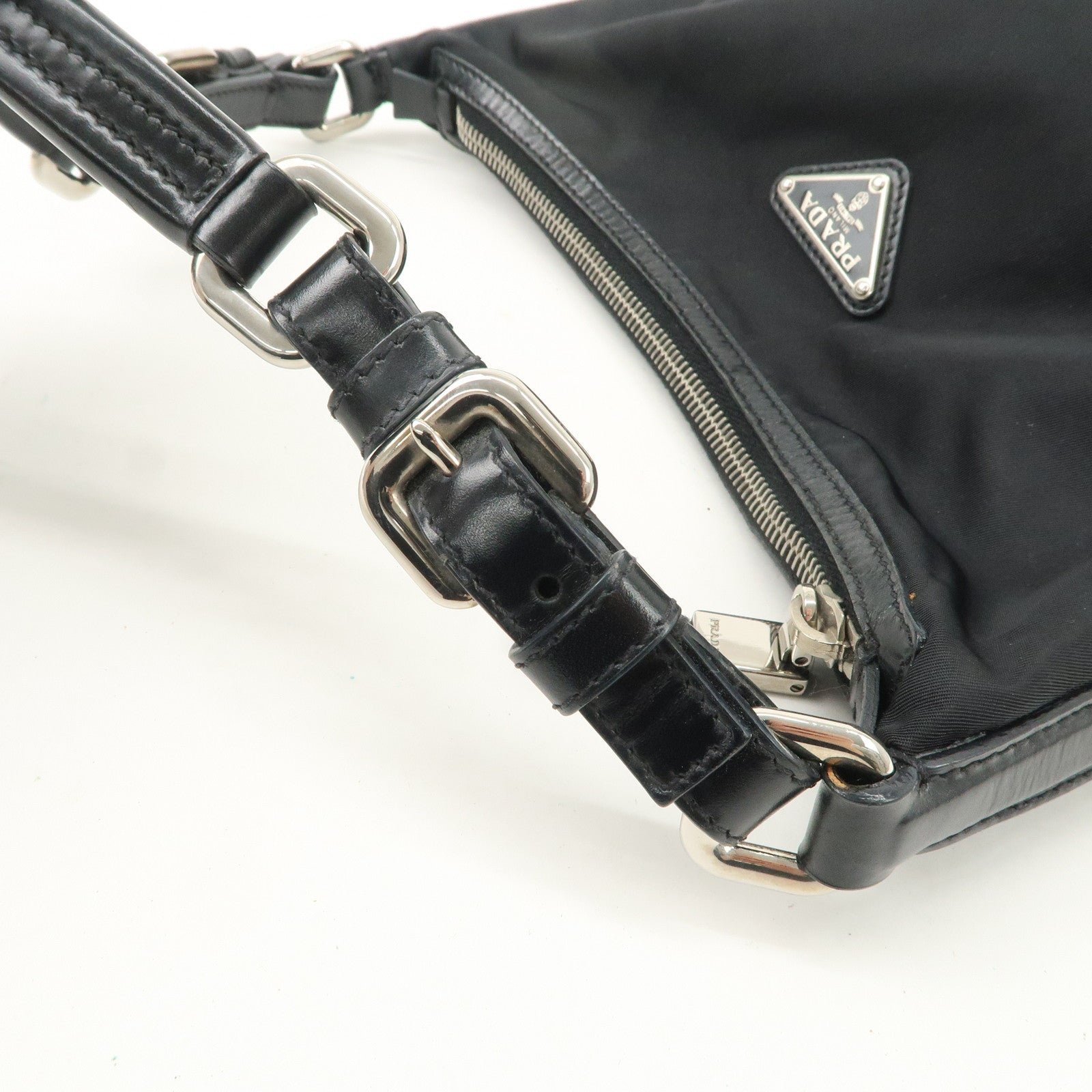 prada triangle logo nylon leather shoulder bag hand bag black br3121 used prada triangle logo nylon leather shoulder bag hand bag black br3121 used