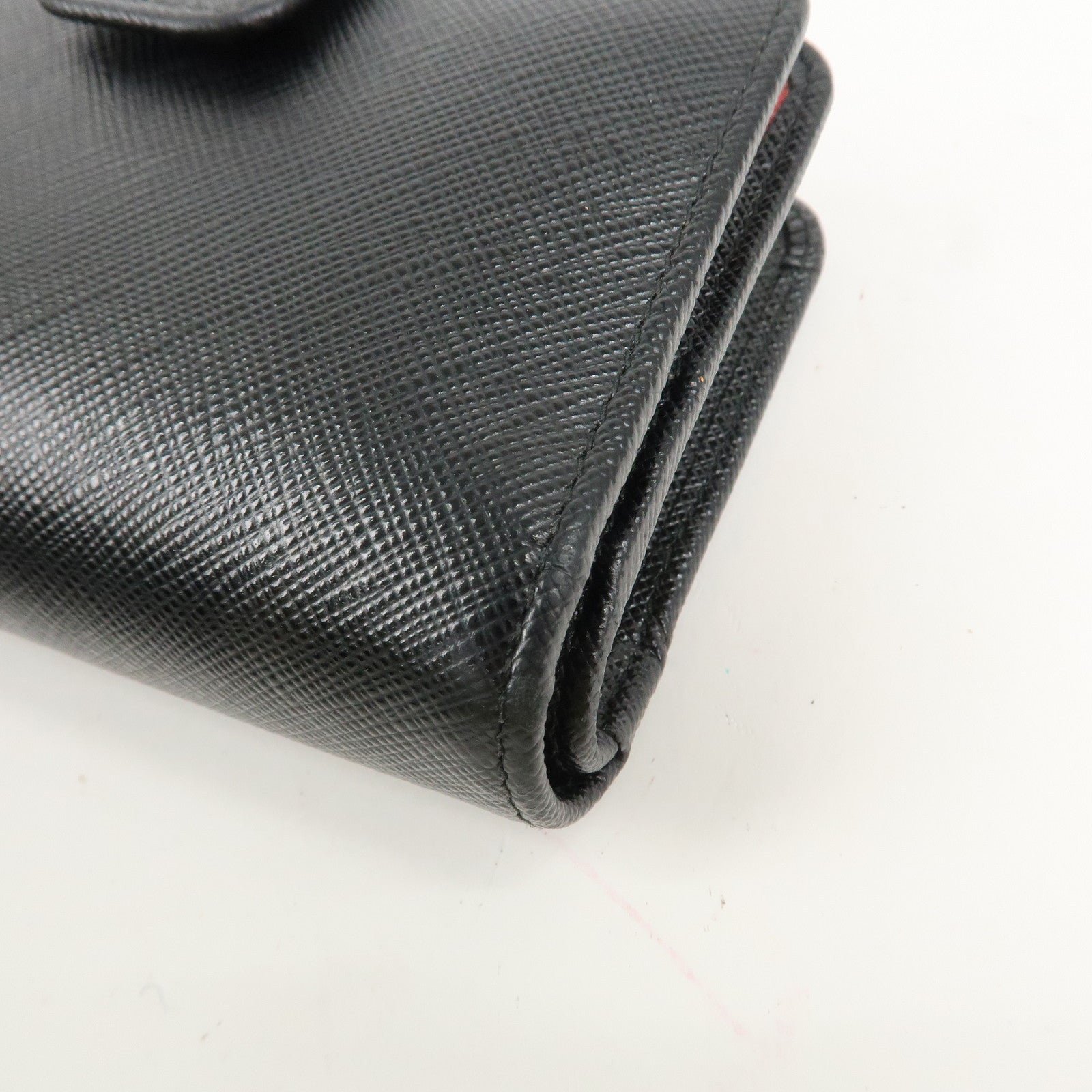 prada saffiano leather bi fold wallet black red gold 1ml018 used prada saffiano leather bi fold wallet black red gold 1ml018 used