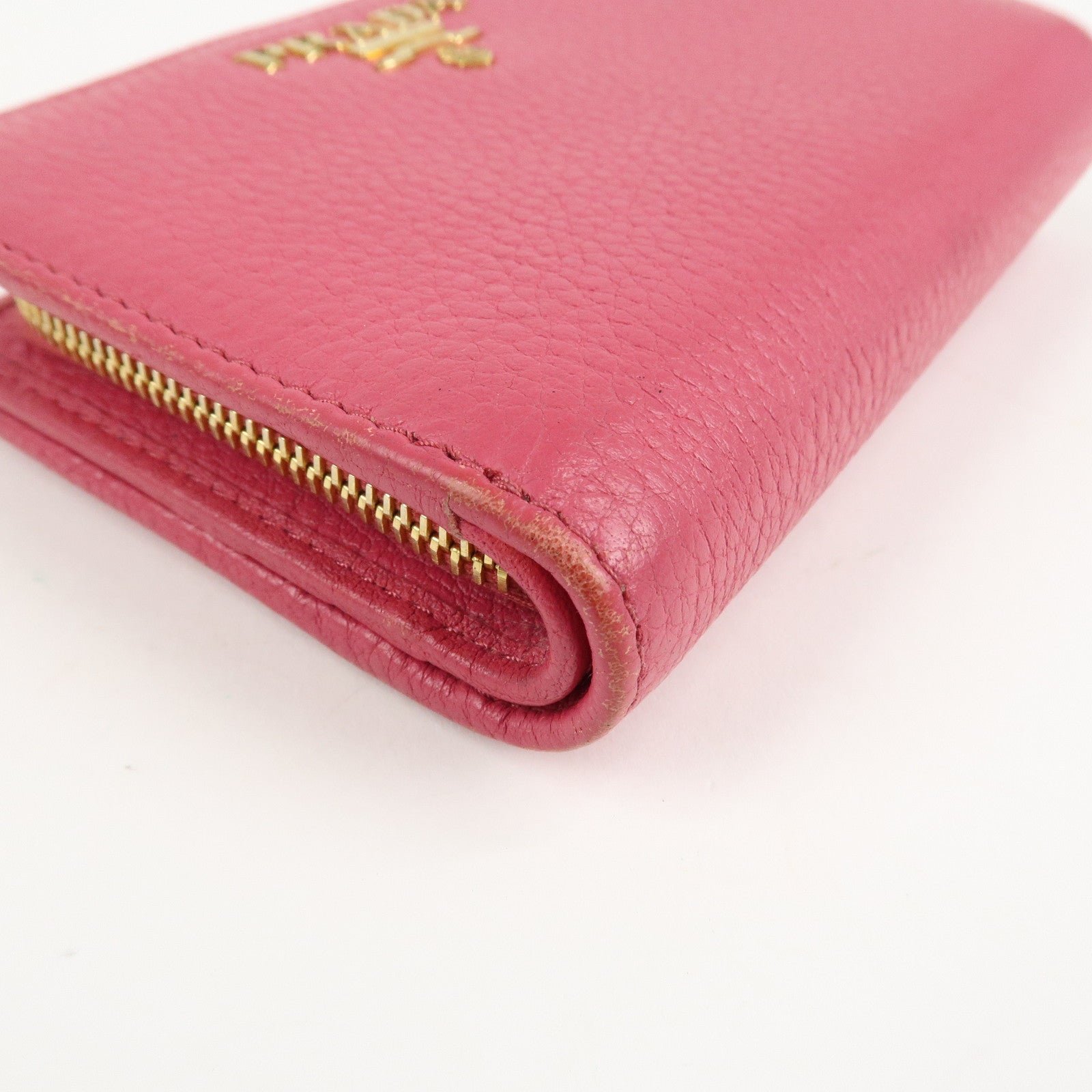 prada logo leather bi fold wallet small wallet pink 1ml018 used prada logo leather bi fold wallet small wallet pink 1ml018 used