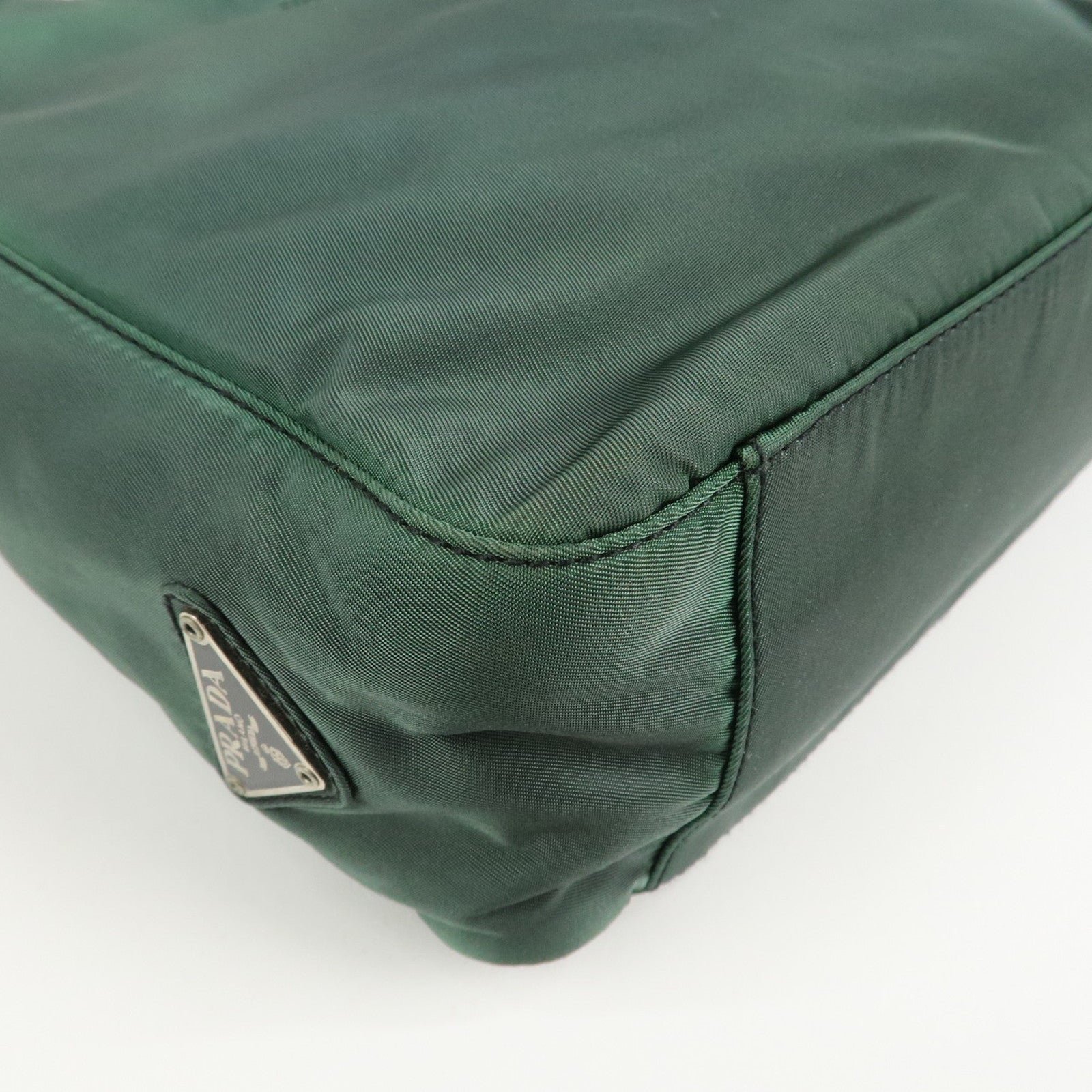 prada triangle logo nylon leather tote bag green prada triangle logo nylon leather tote bag green