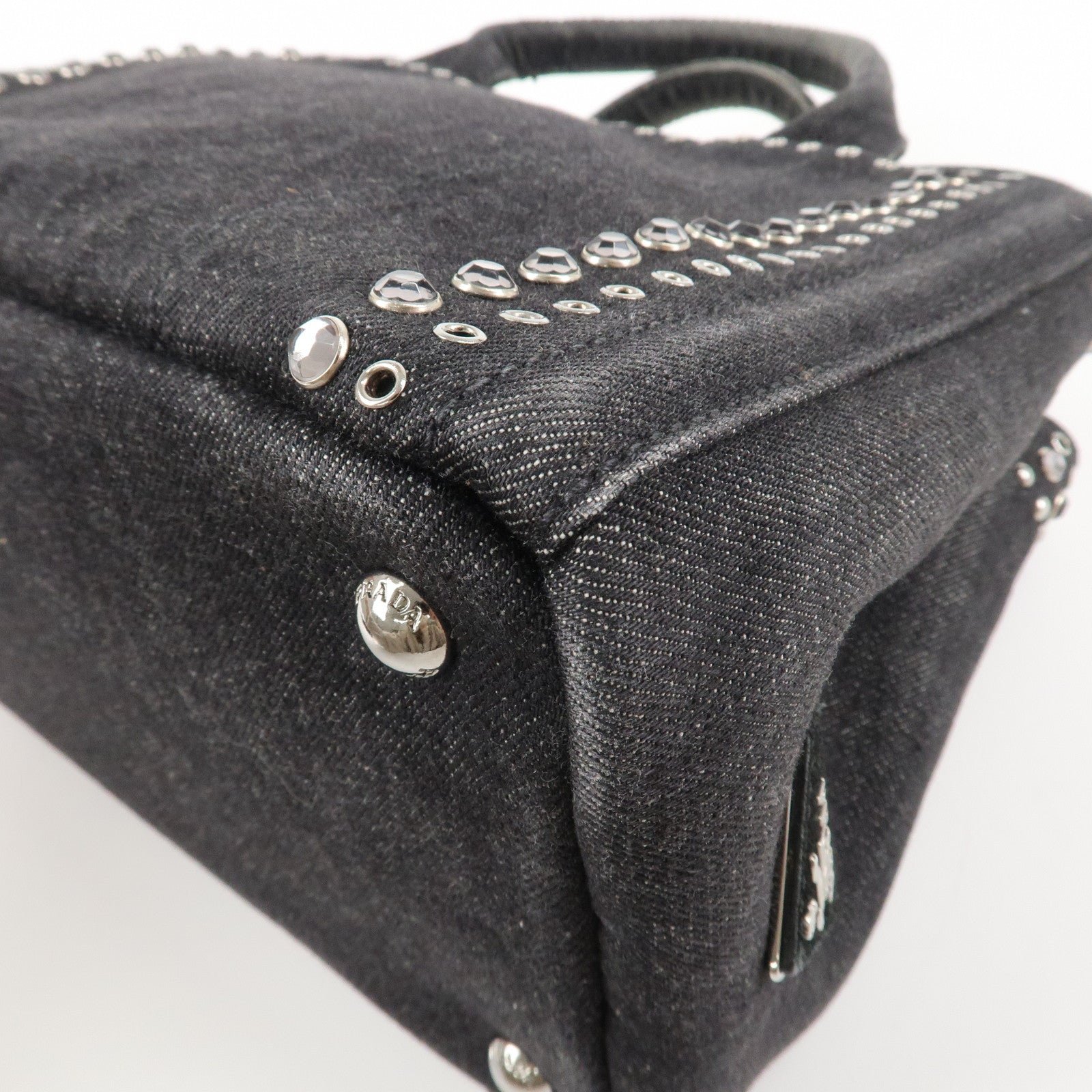 prada canapa mini canvas studs 2way shoulder bag hand bag black b2439g used prada canapa mini canvas studs 2way shoulder bag hand bag black b2439g used