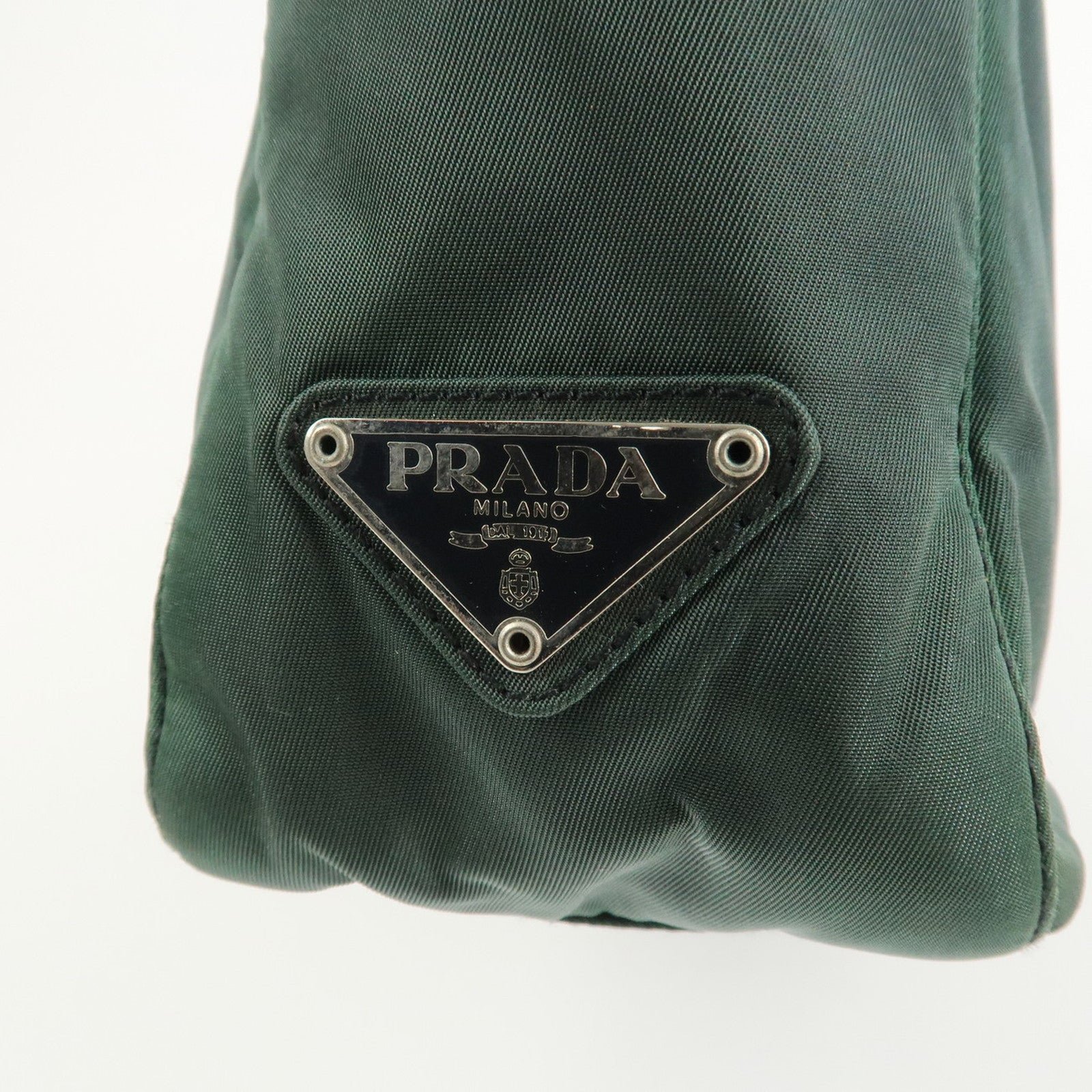 prada triangle logo nylon leather tote bag green prada triangle logo nylon leather tote bag green