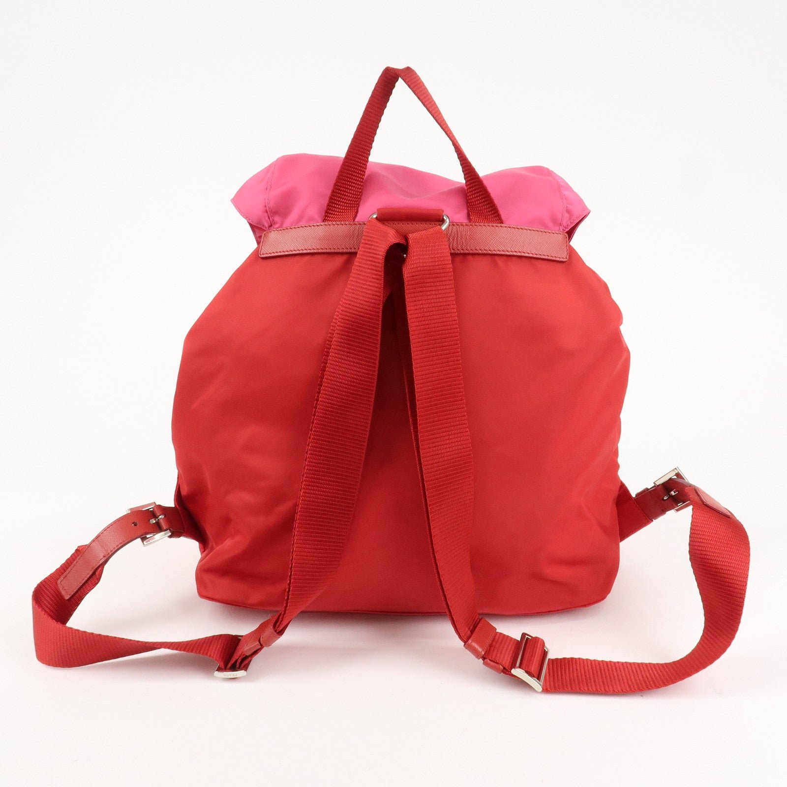 prada triangle logo nylon leather backpack ruck sack pink b6677 used prada triangle logo nylon leather backpack ruck sack pink b6677 used